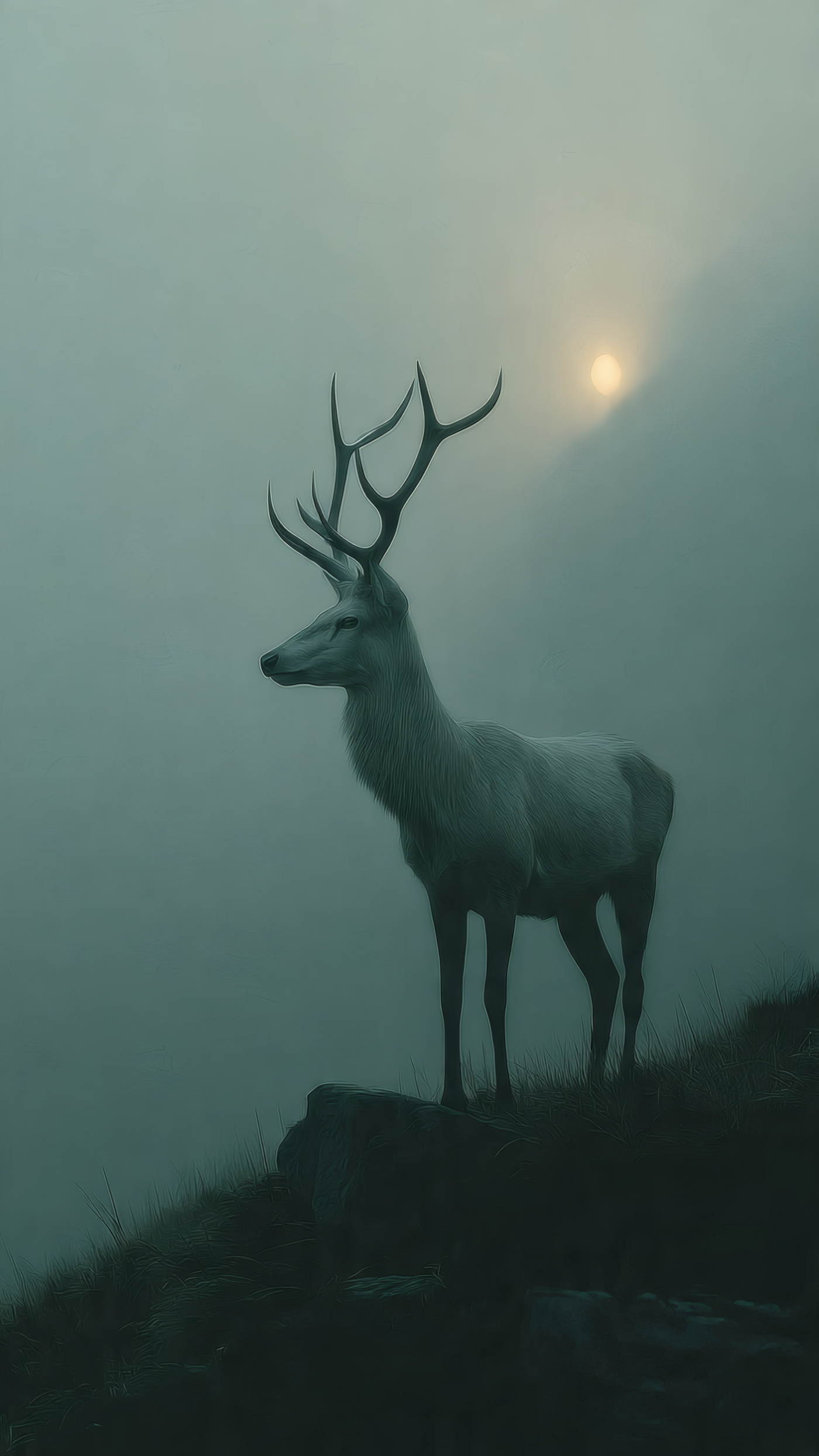 Deer in Foggy Landscape
