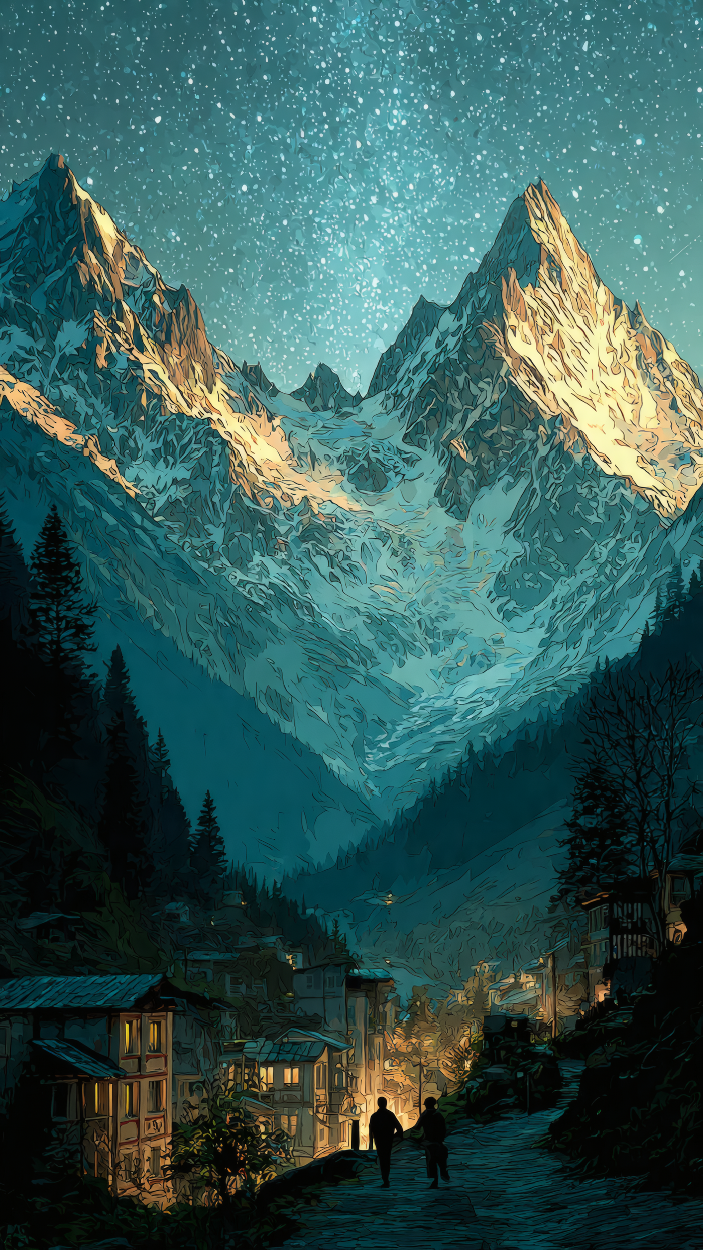 Majestic Mountain Village at Night