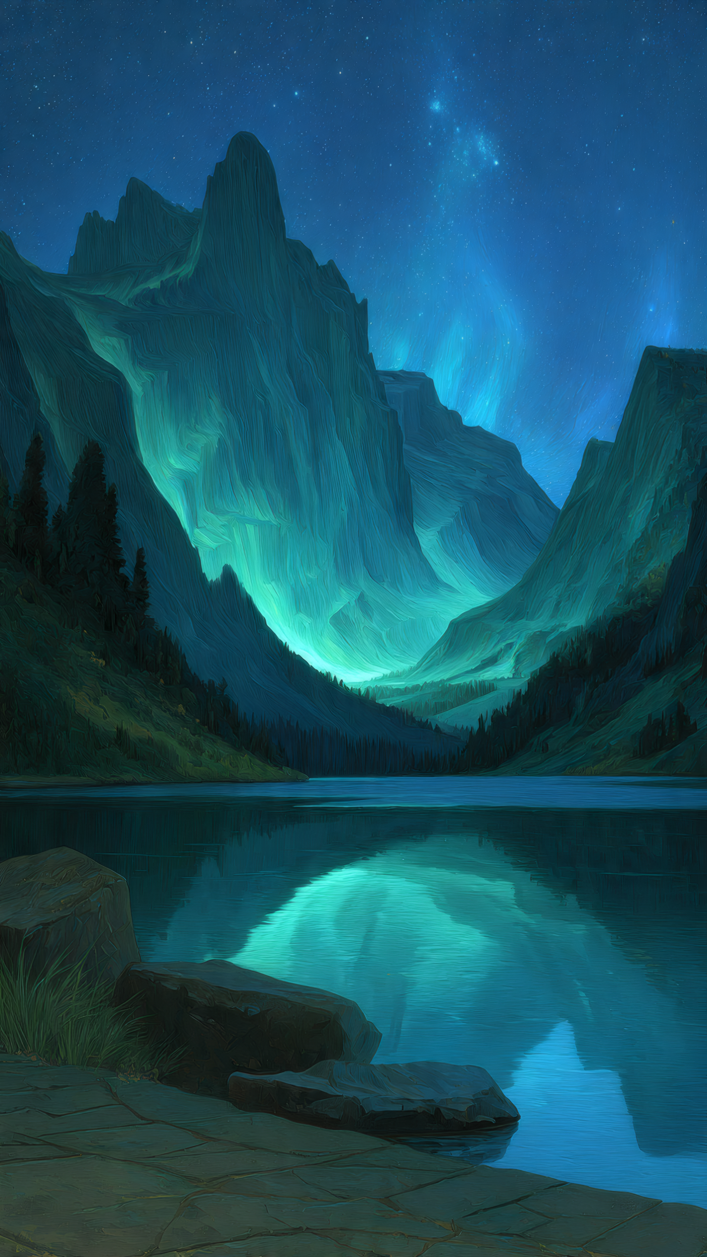 Mountain Lake at Night