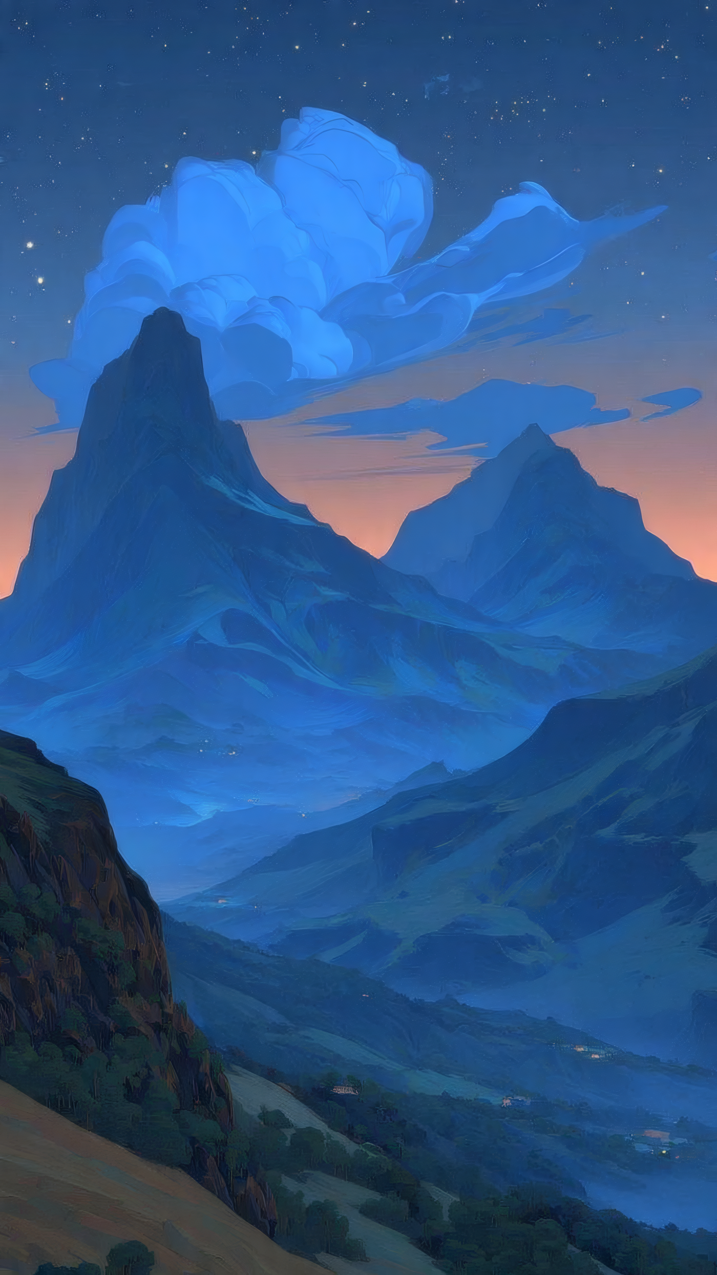 Blue Mountains Landscape Art Illustration