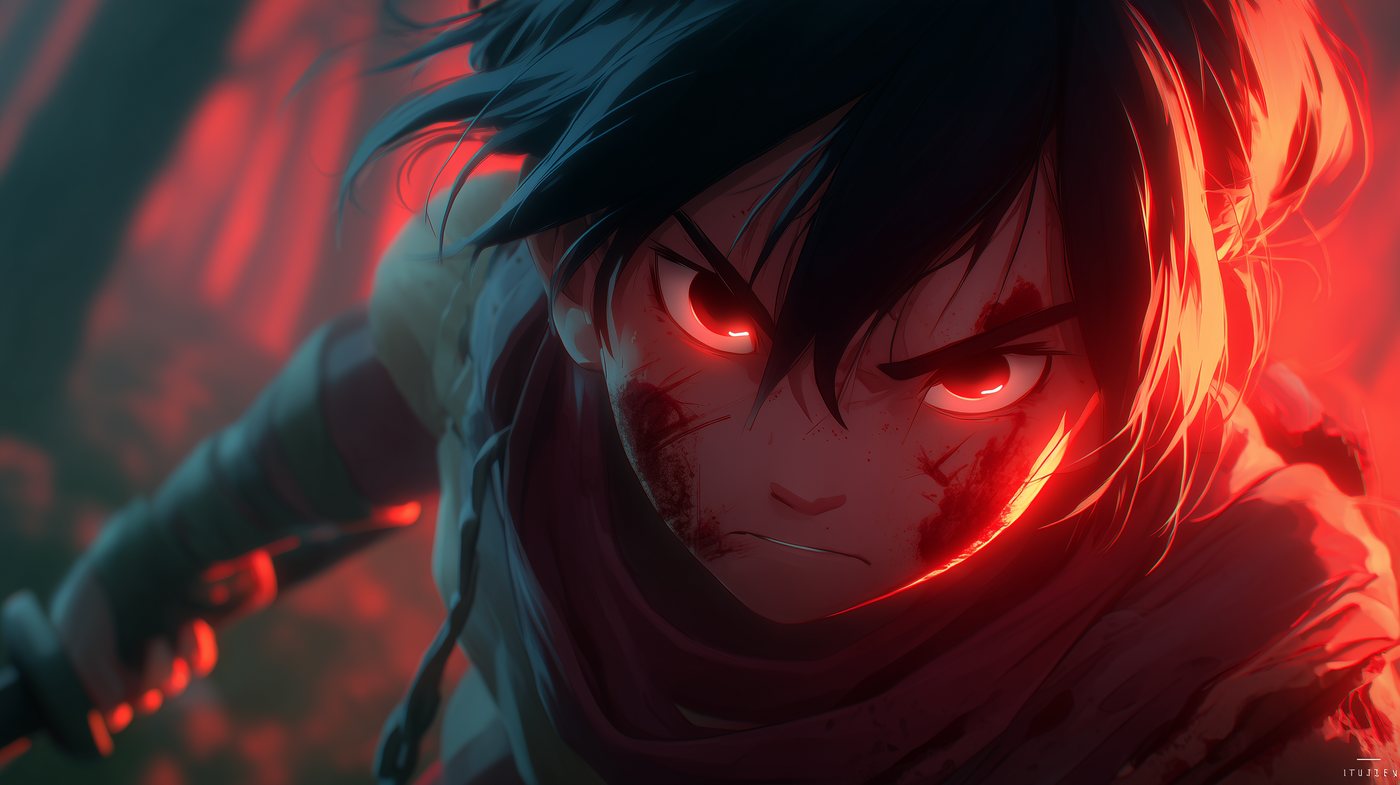 Anime Character Intense Close up Red Eyes 8k Wallpaper