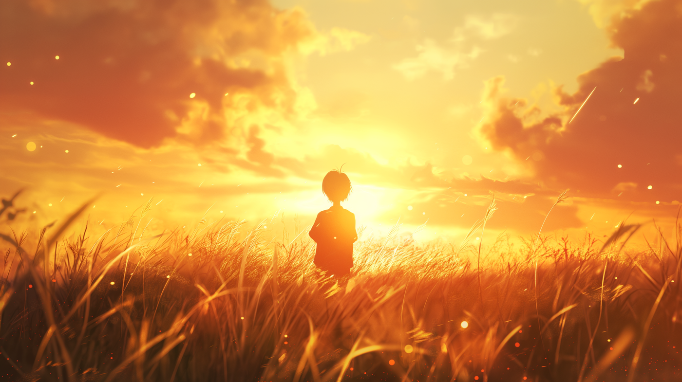 Silhouette in Golden Field at Sunset 8k Wallpaper