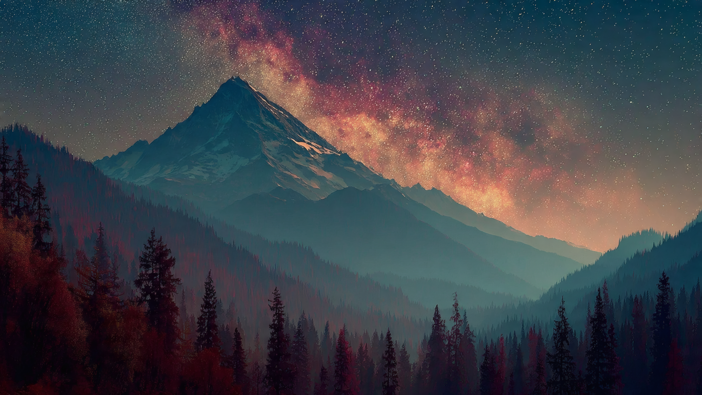 Mountain Range Under Starry Night Sky