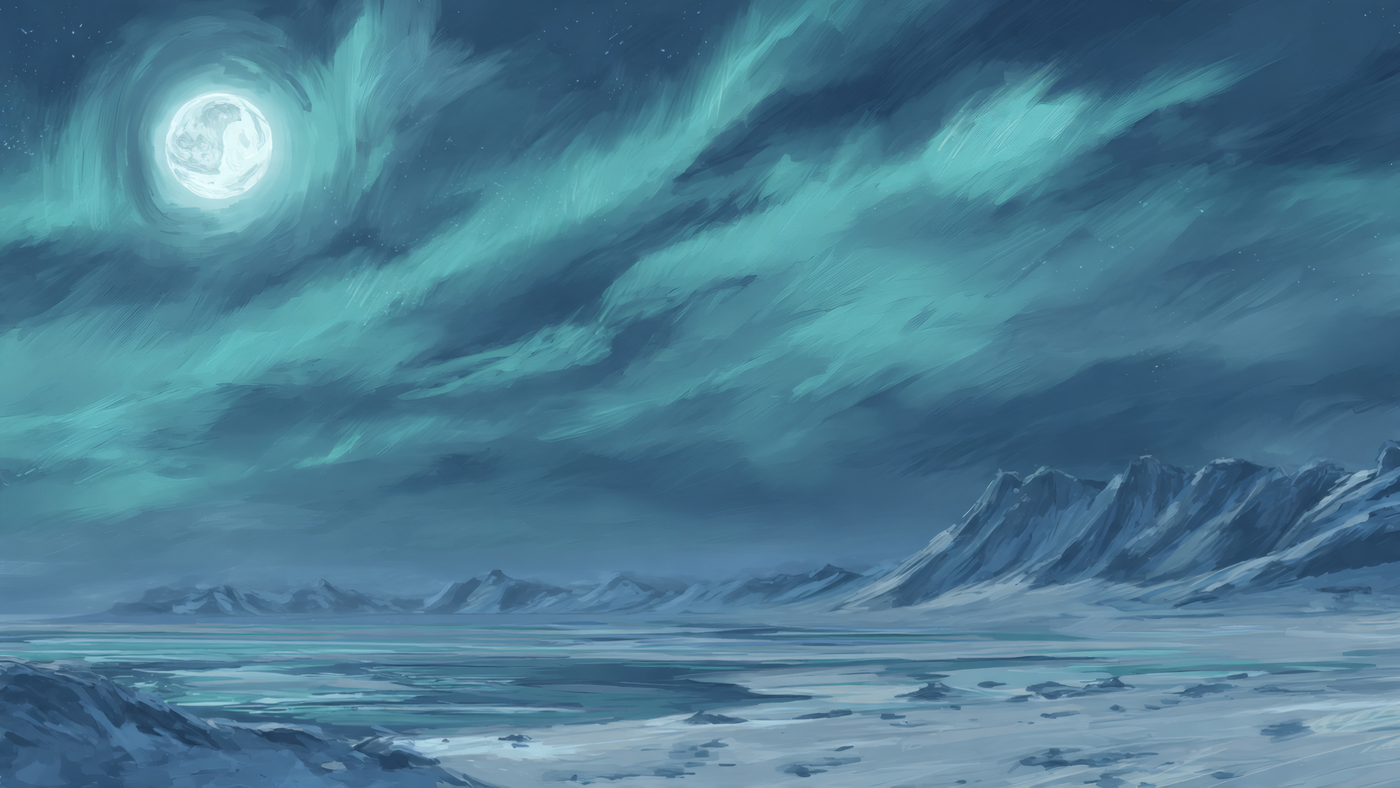 Blue Landscape with Moon Art Painting