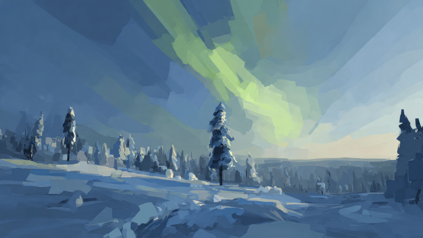 Winter Landscape Aurora Borealis Art