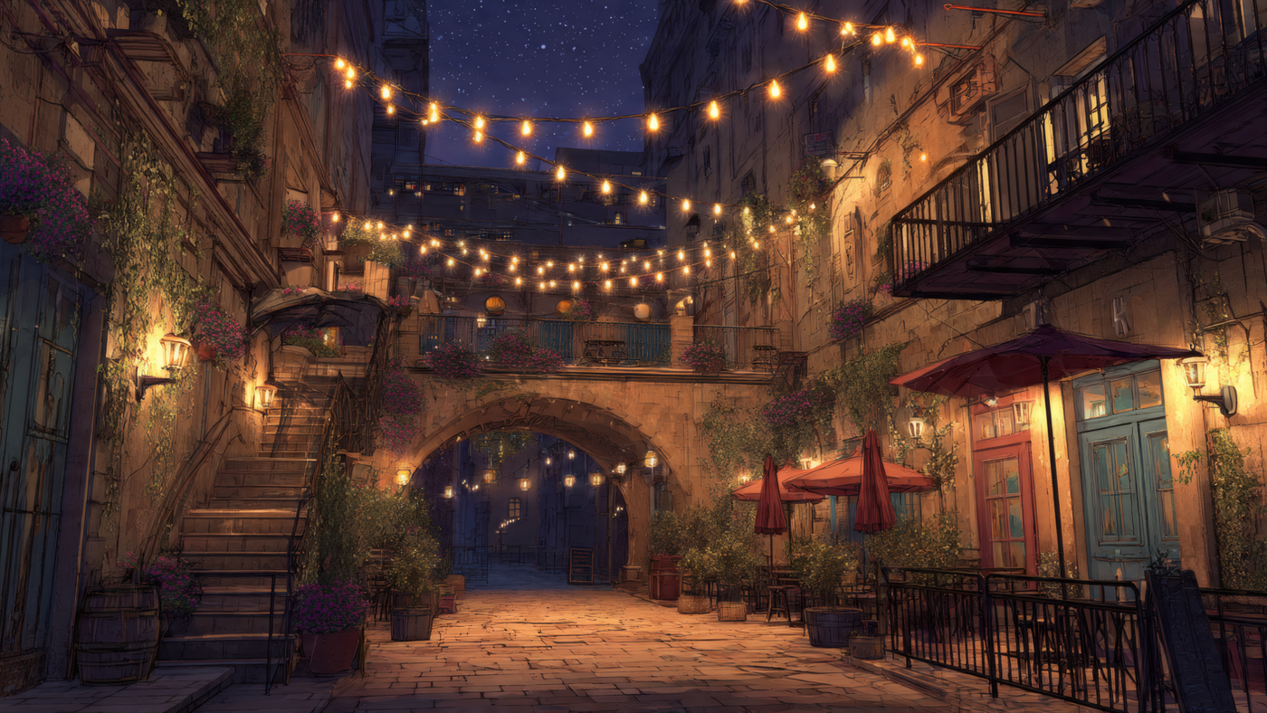 Nighttime in a Quaint European Alley