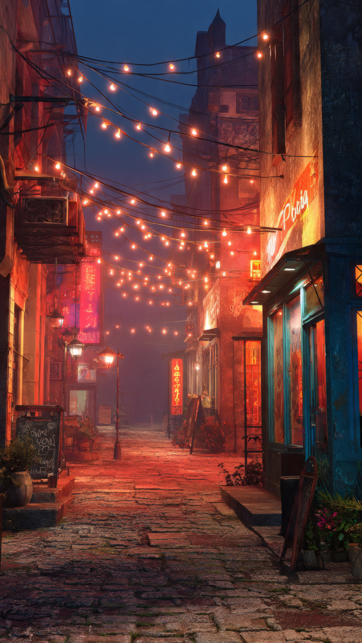 Charming Cobblestone Street at Night