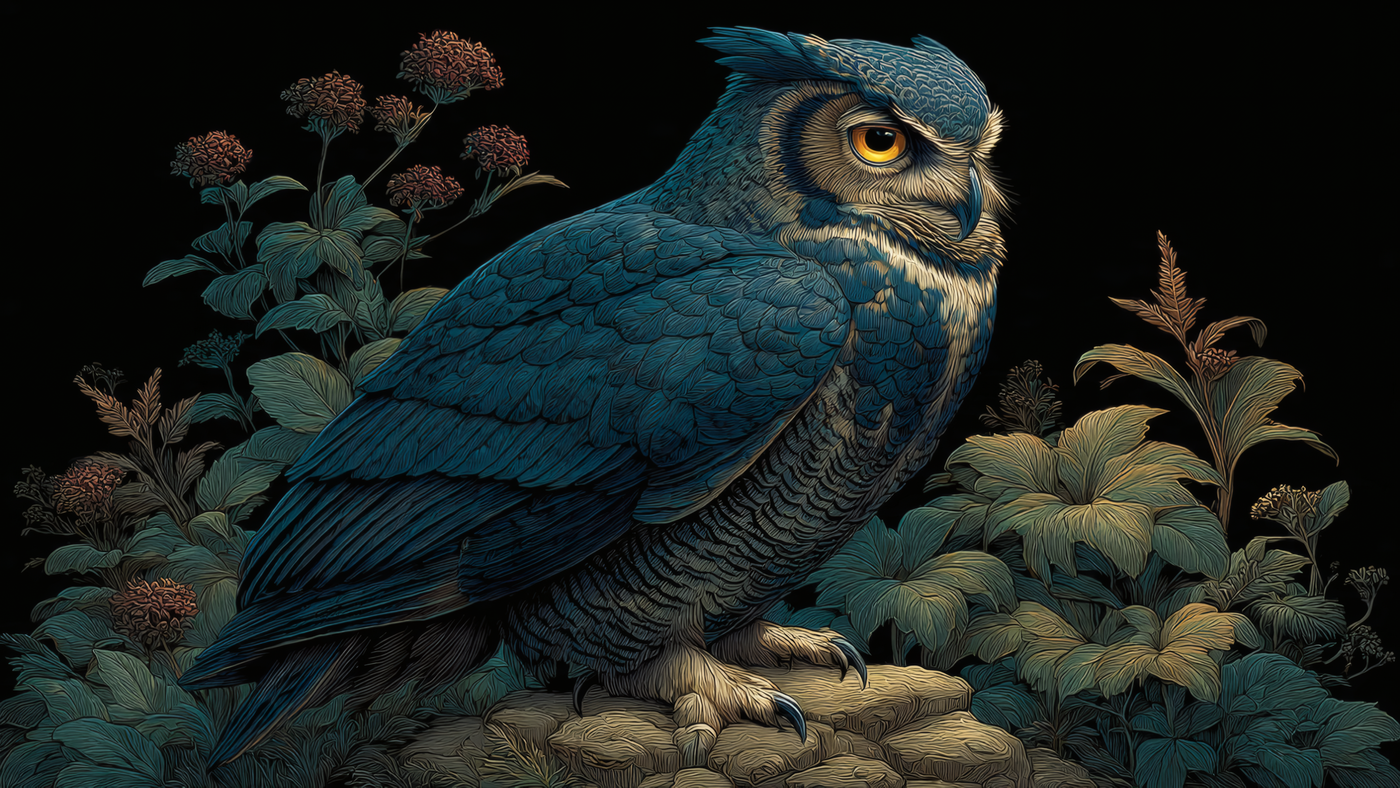 Detailed Owl Portrait with Floral Background