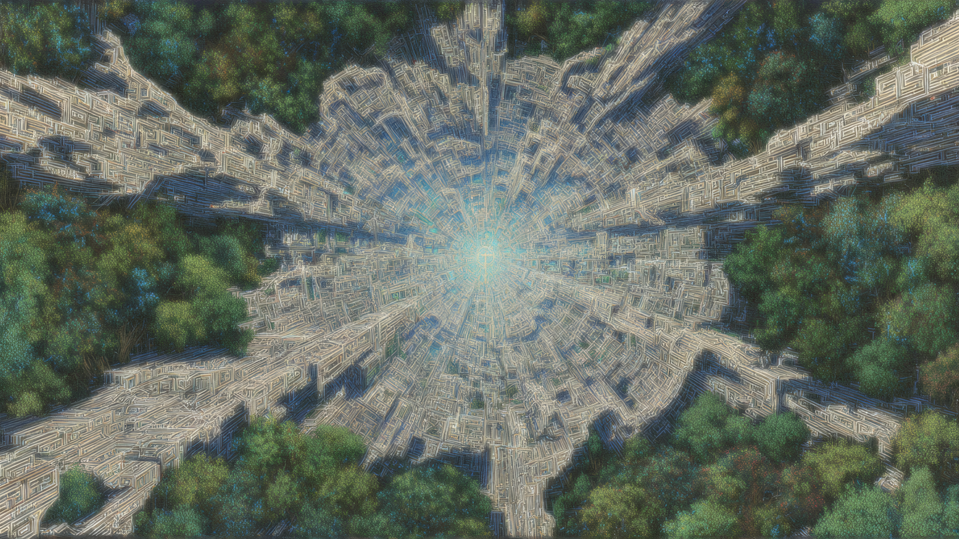 Abstract Cityscape Surrounded by Green Trees