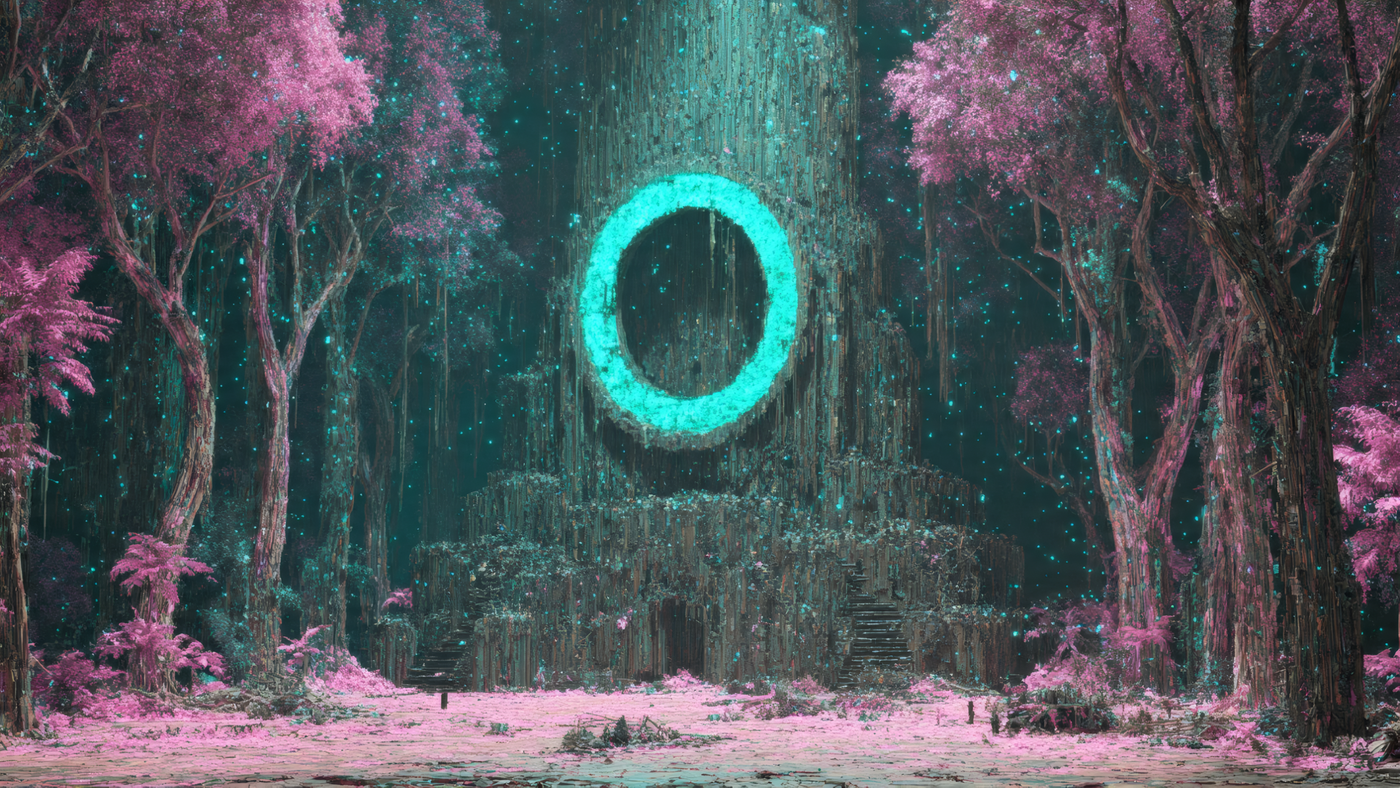 Surreal Forest with Glowing Portal Ring