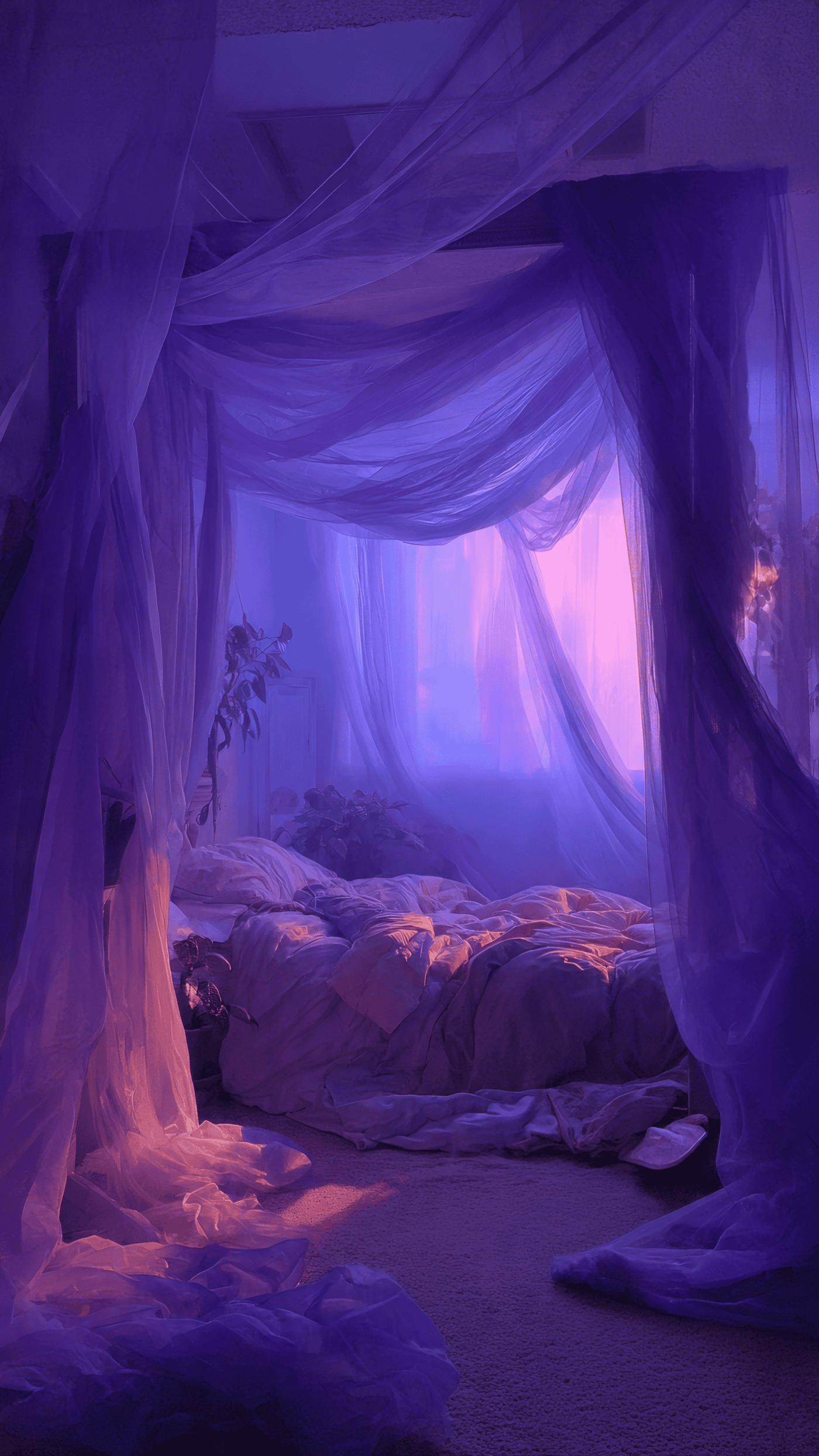 Purple Canopy Bed Ambiance Interior