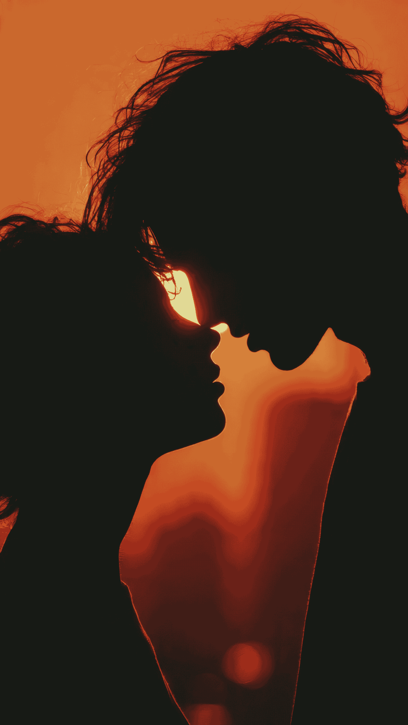 Silhouette Couple Kissing at Sunset