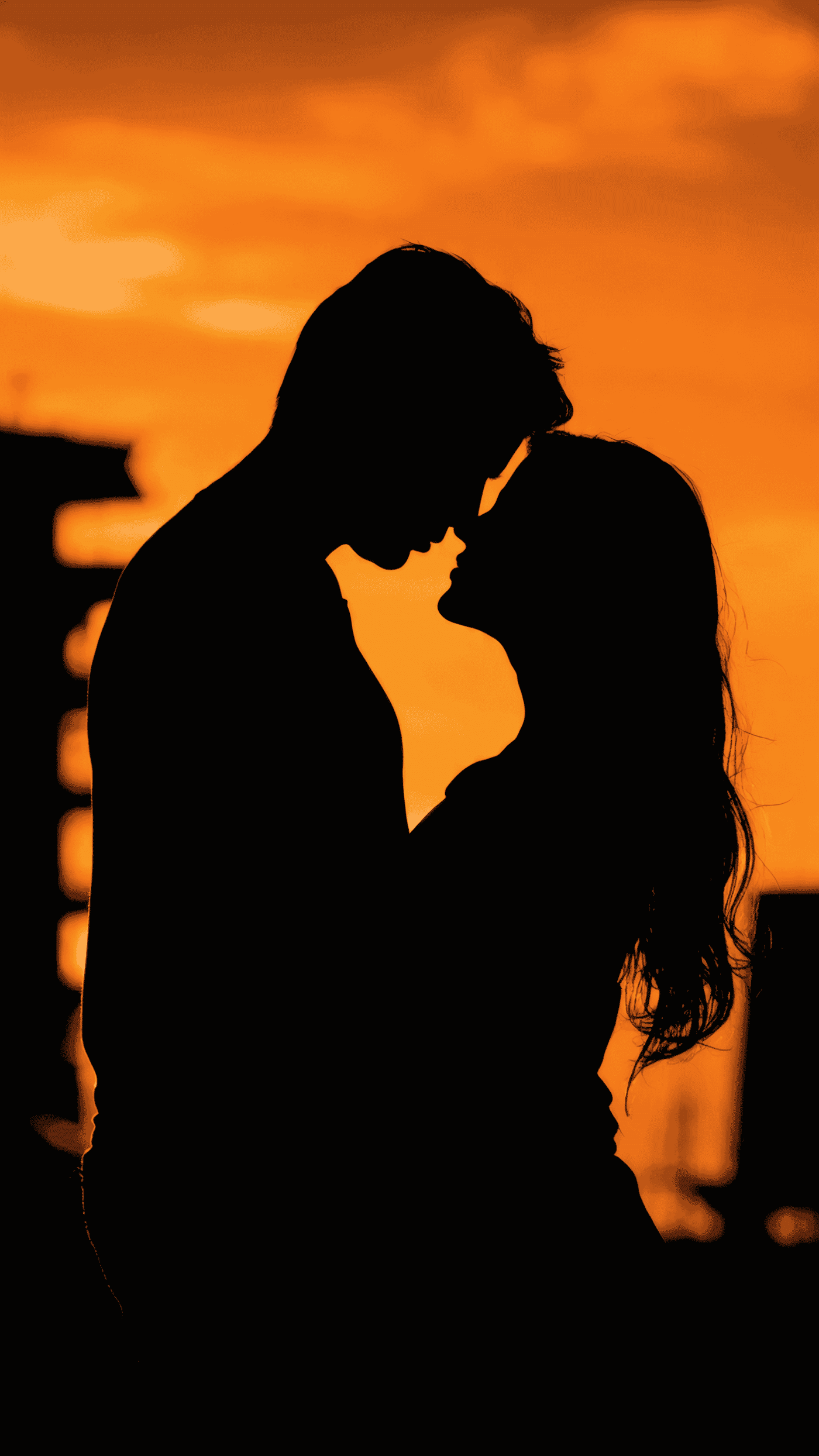 Couple Silhouette Romance Against Sunset