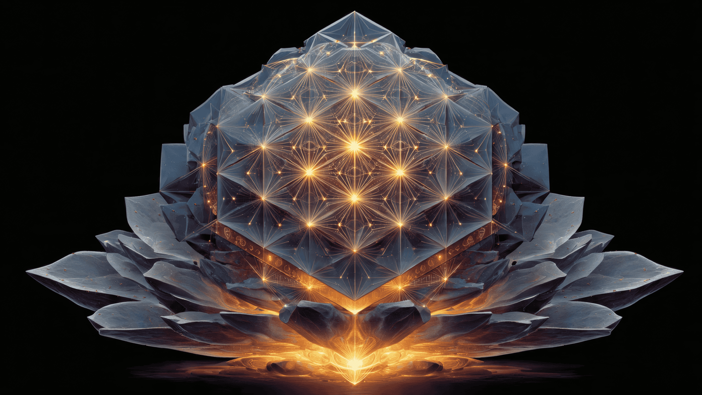 Abstract Geometric Structure with Lotus Flower