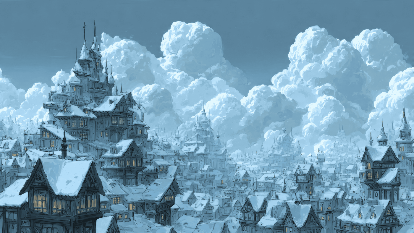 Snowy Village with Clouds Digital Art