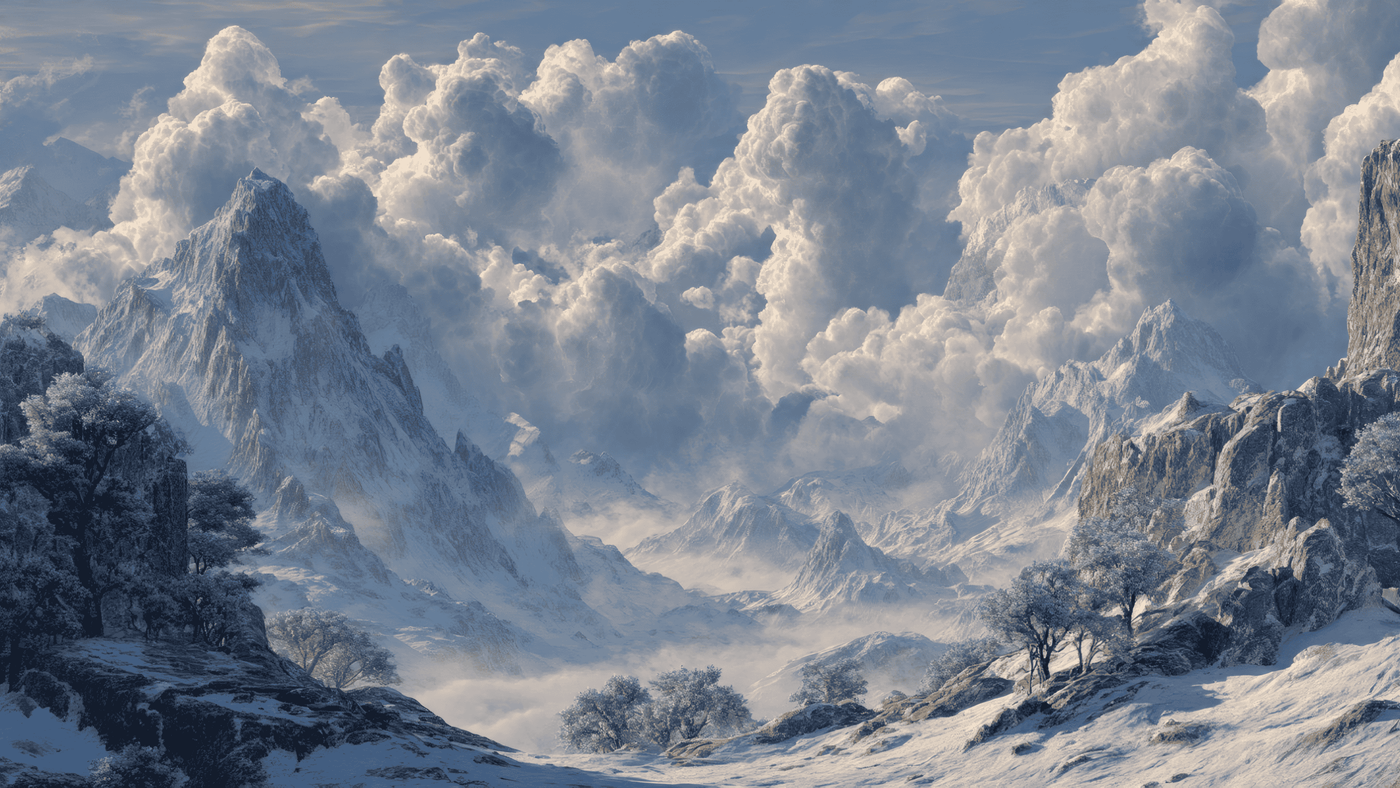 Winter Mountains Landscape with Clouds