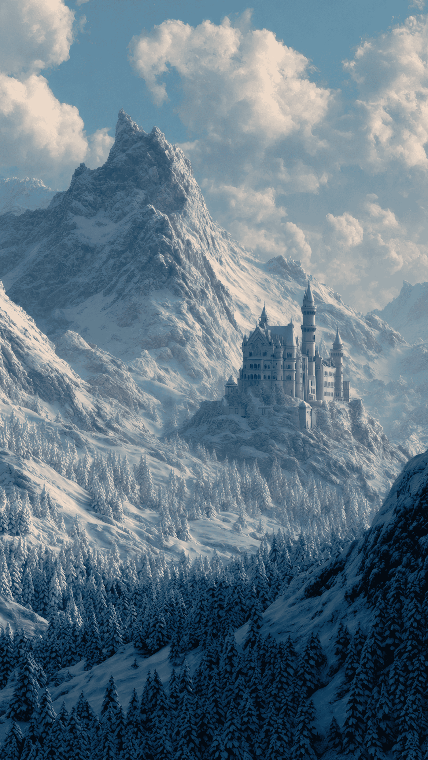 Castle on Snowy Mountain Landscape