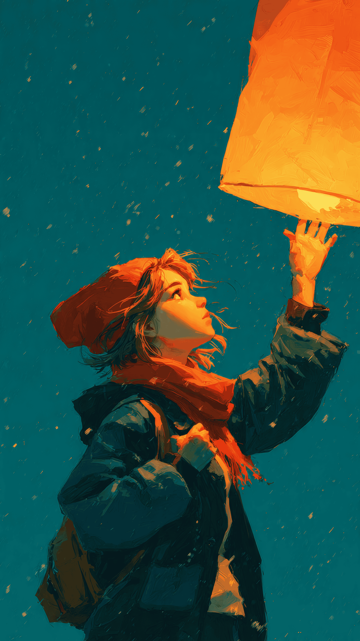 Girl Holding Lantern in Winter Artwork