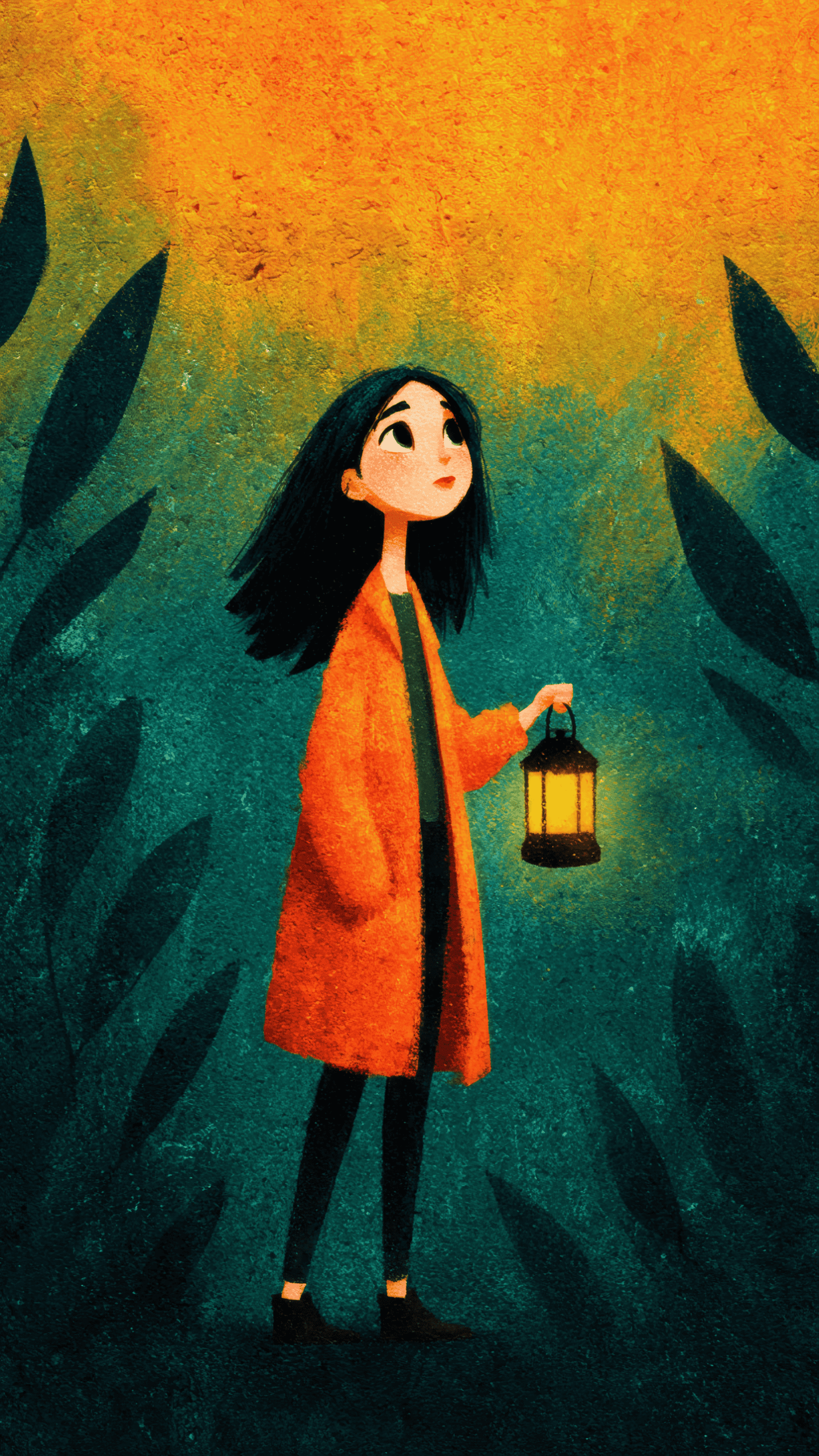 Soft Illustration of Girl Holding Lantern Warm 2
