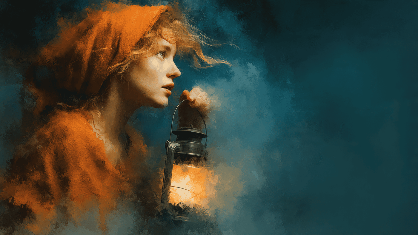 Soft Illustration of Girl Holding Lantern Warm 7