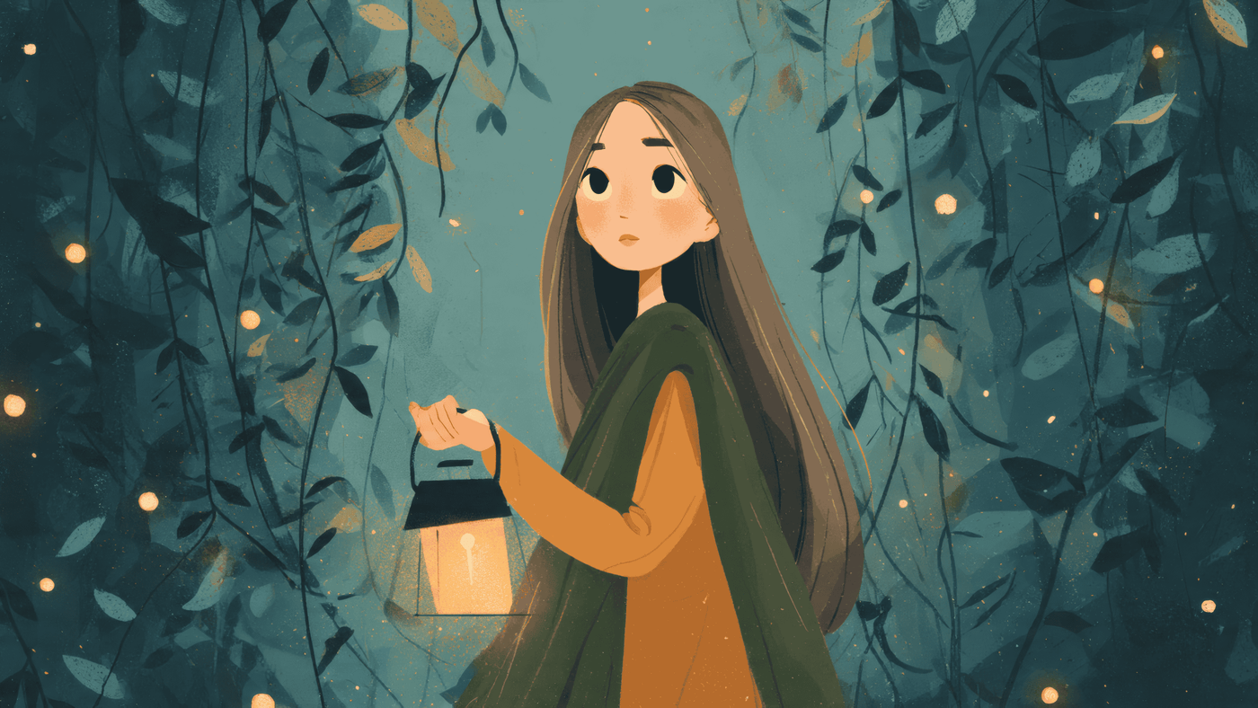 Soft Illustration of Girl Holding Lantern Warm 9