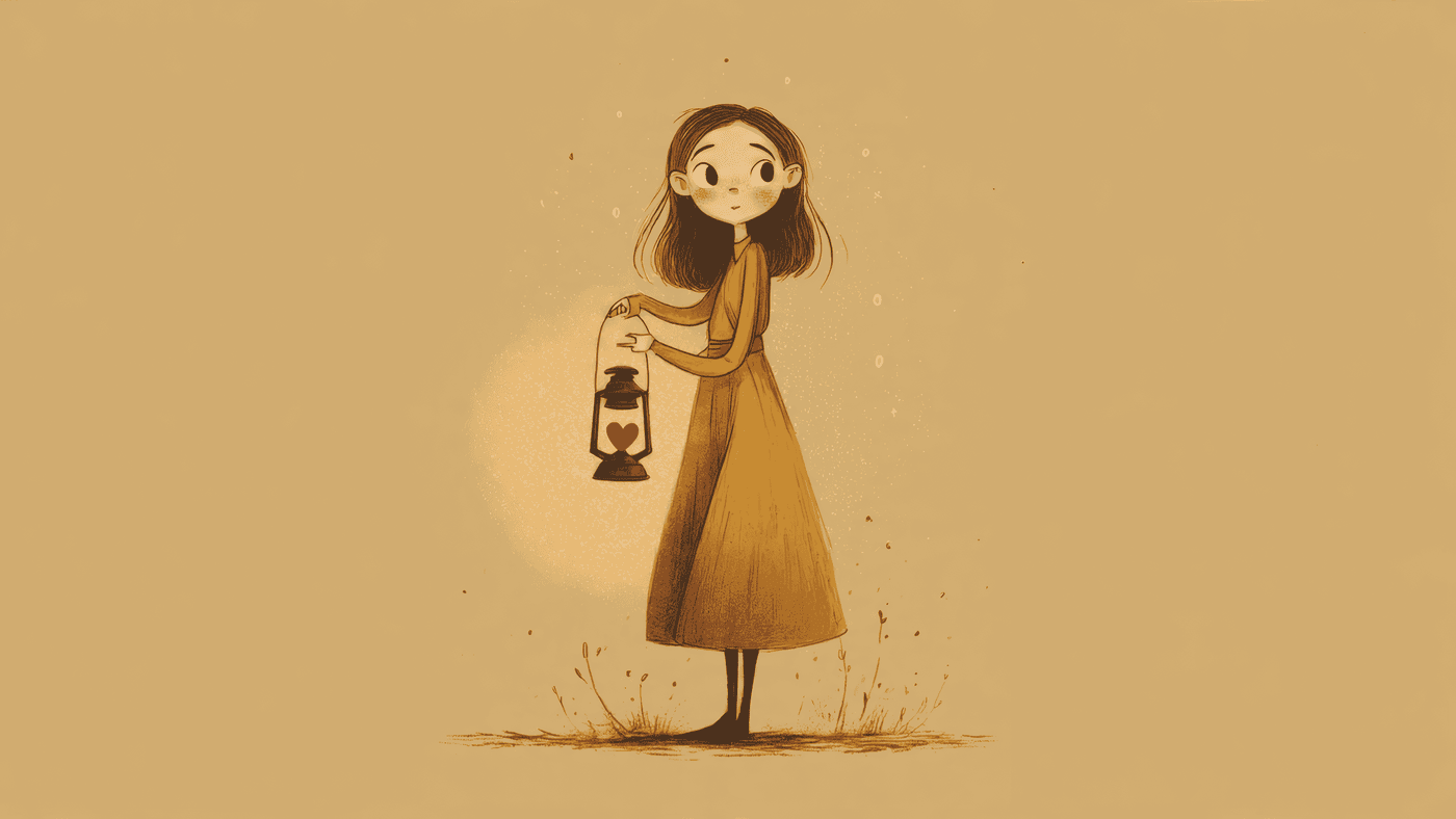 Girl with Heart Lantern Illustration