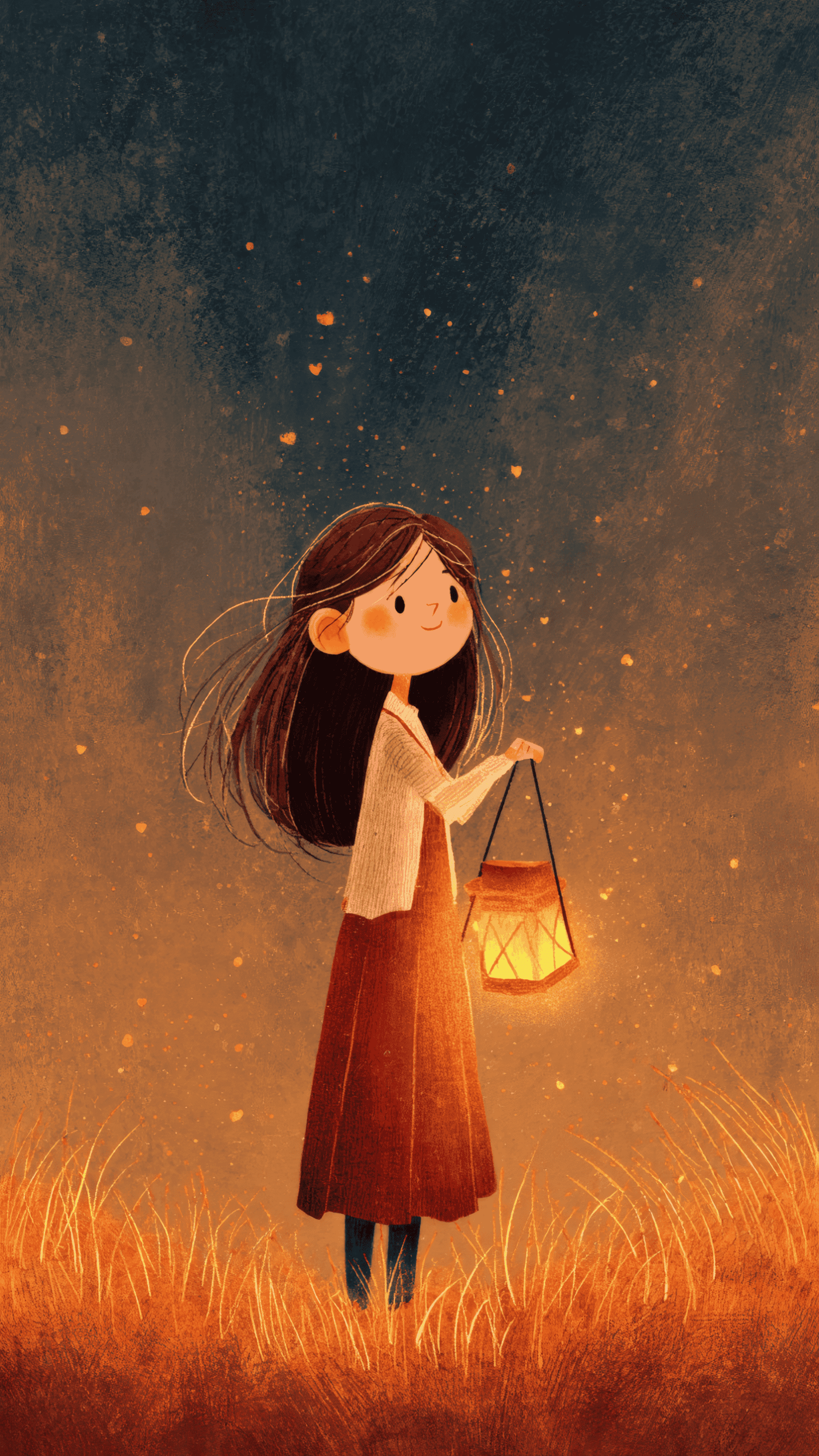 Girl Holding a Lantern in Field Art