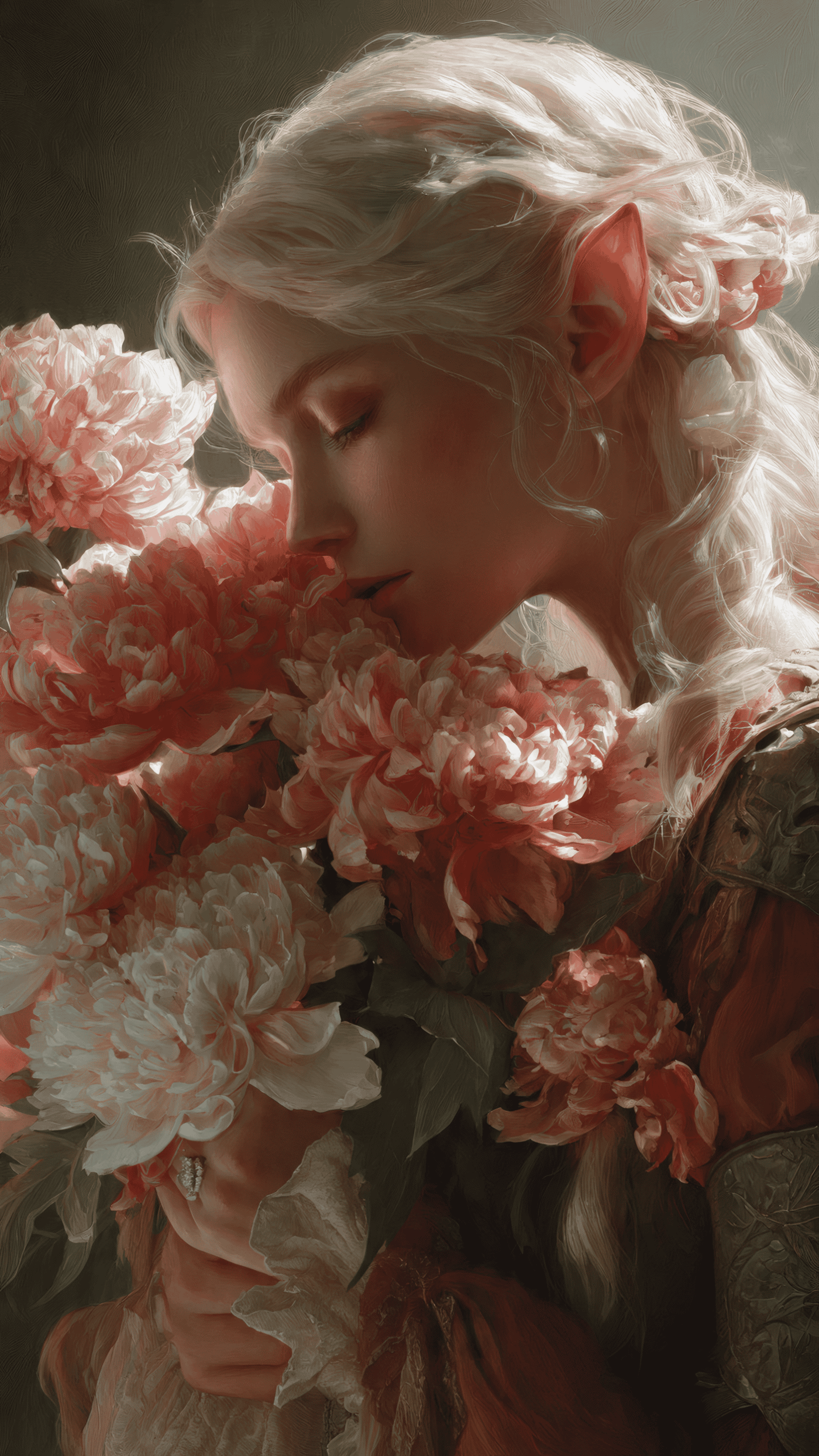 Woman with Peonies Art Illustration