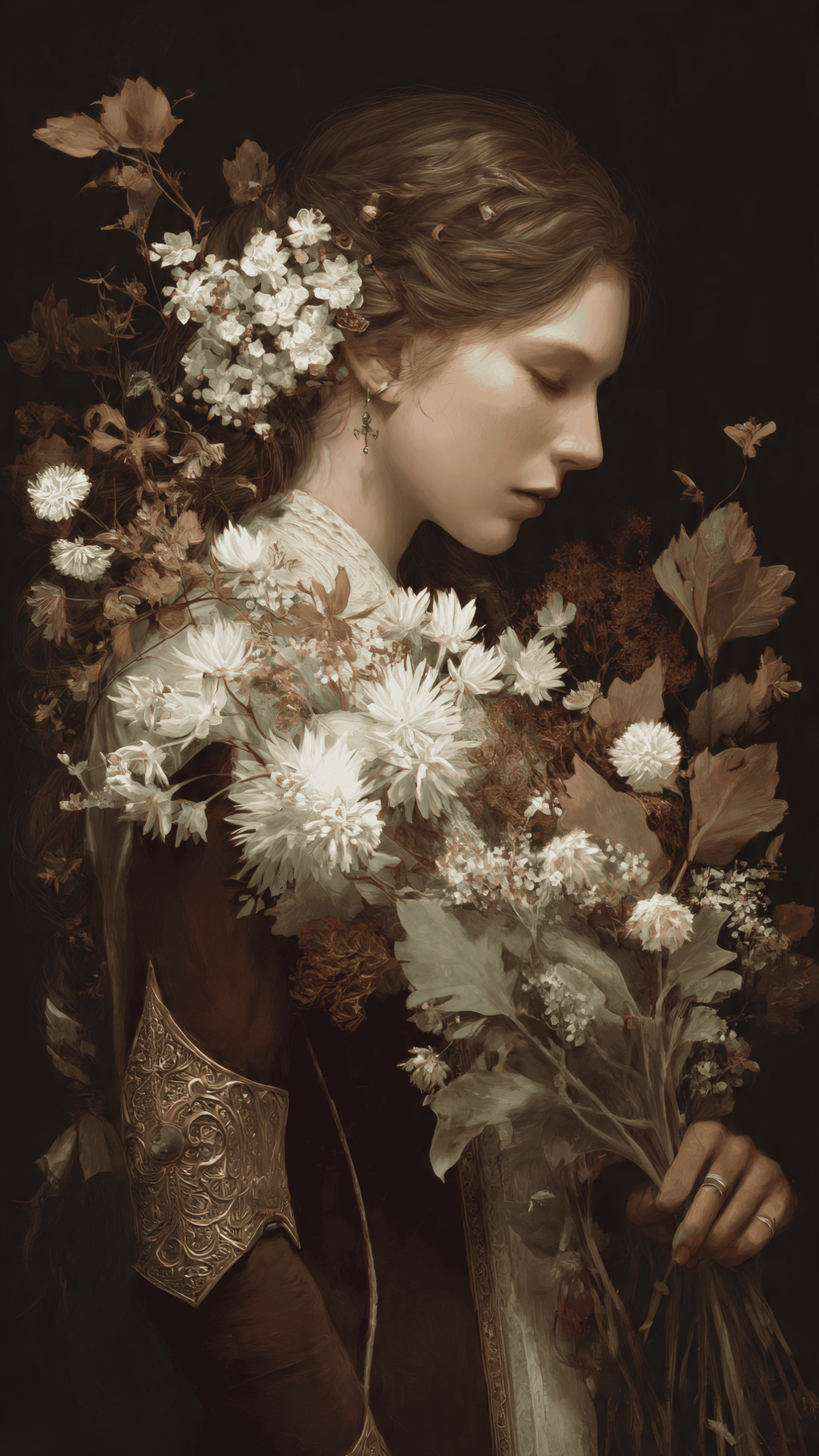 Woman with Flowers Painting Style Portrait