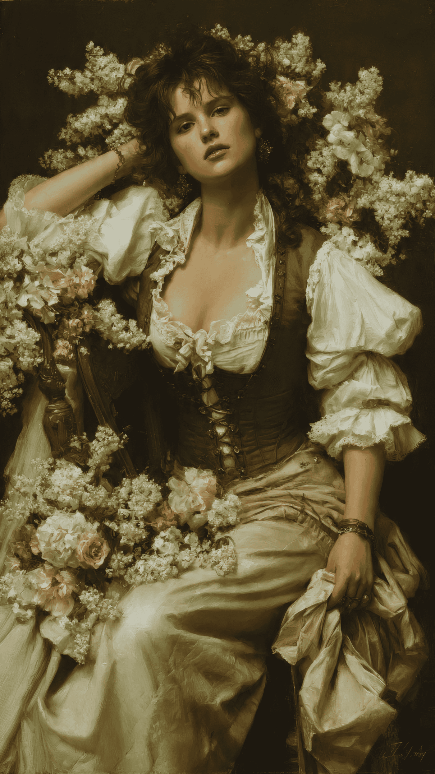Vintage Woman Portrait with Flowers