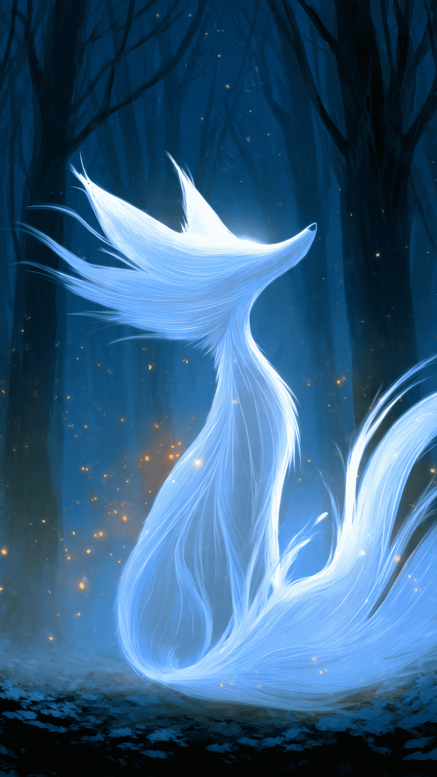 Spirit Fox Glowing in Dark Forest Chaos 3