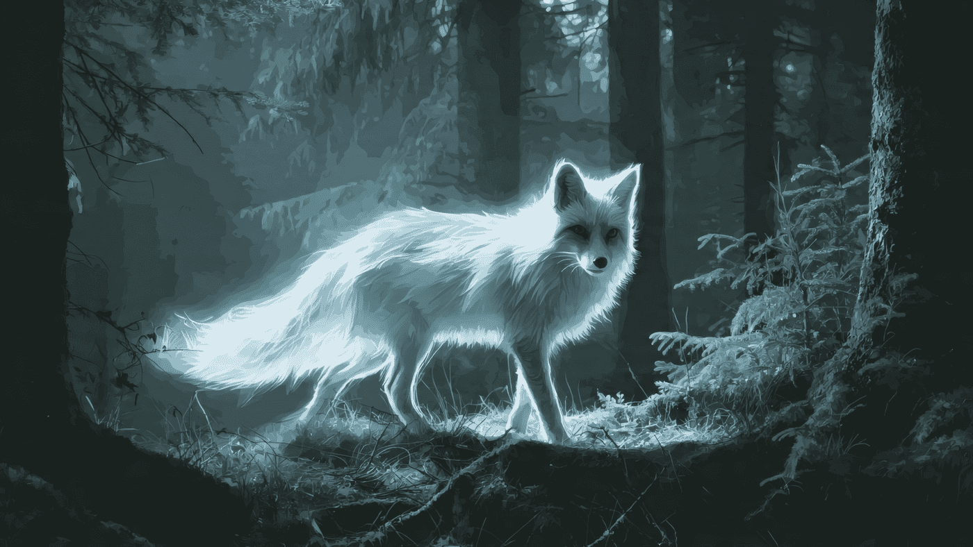 Spirit Fox Glowing in Dark Forest Chaos 5