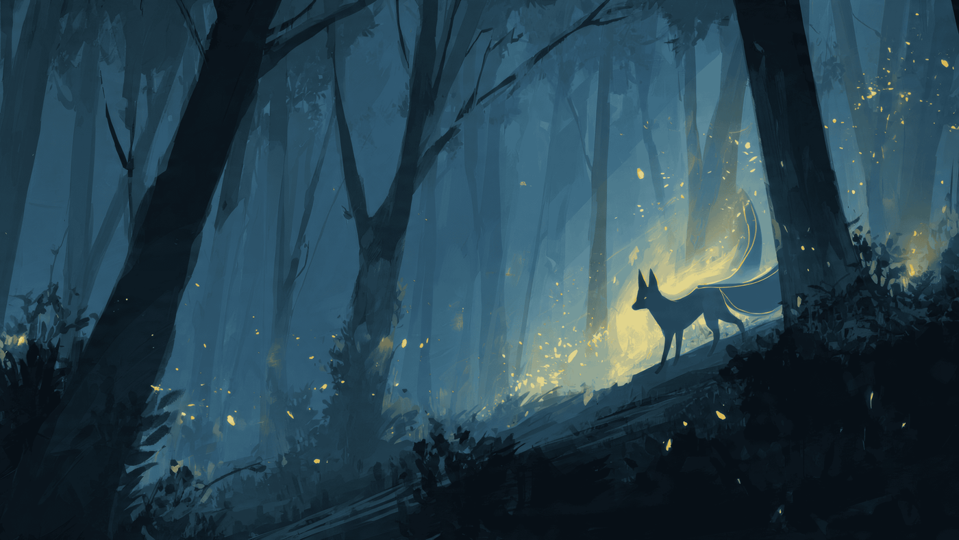 Spirit Fox Glowing in Dark Forest Chaos 7