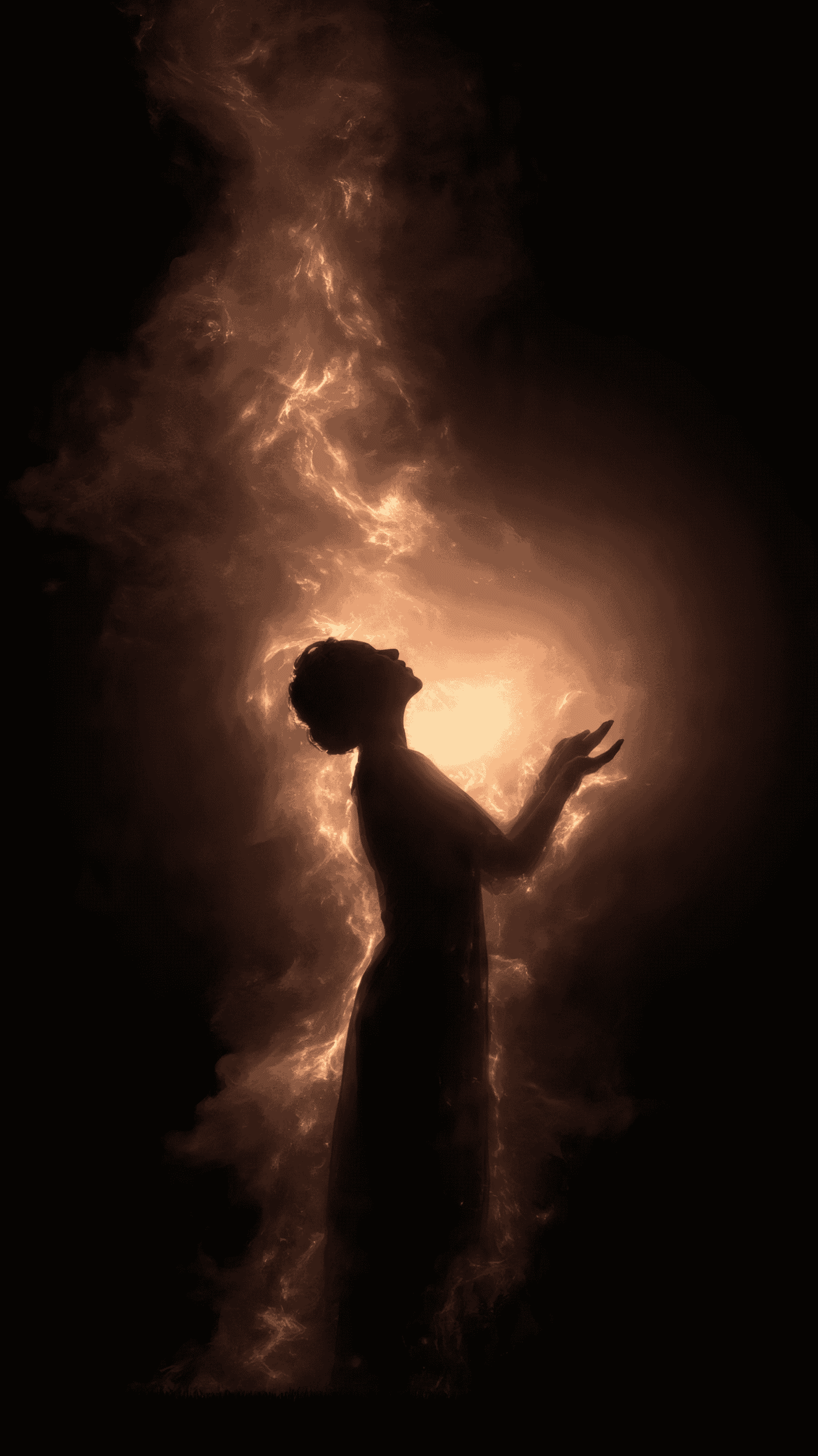 Woman in Silhouette Surrounded by Golden Light