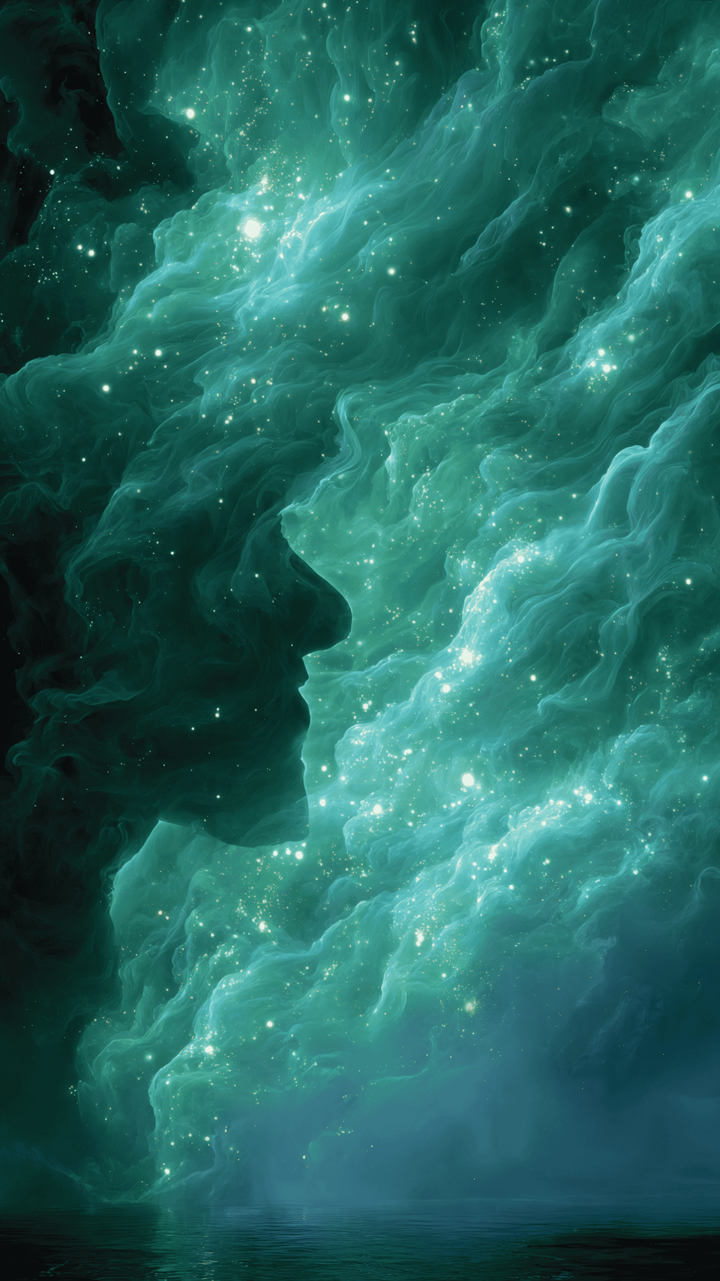 Turquoise Nebula Face Silhouette Fantasy Art