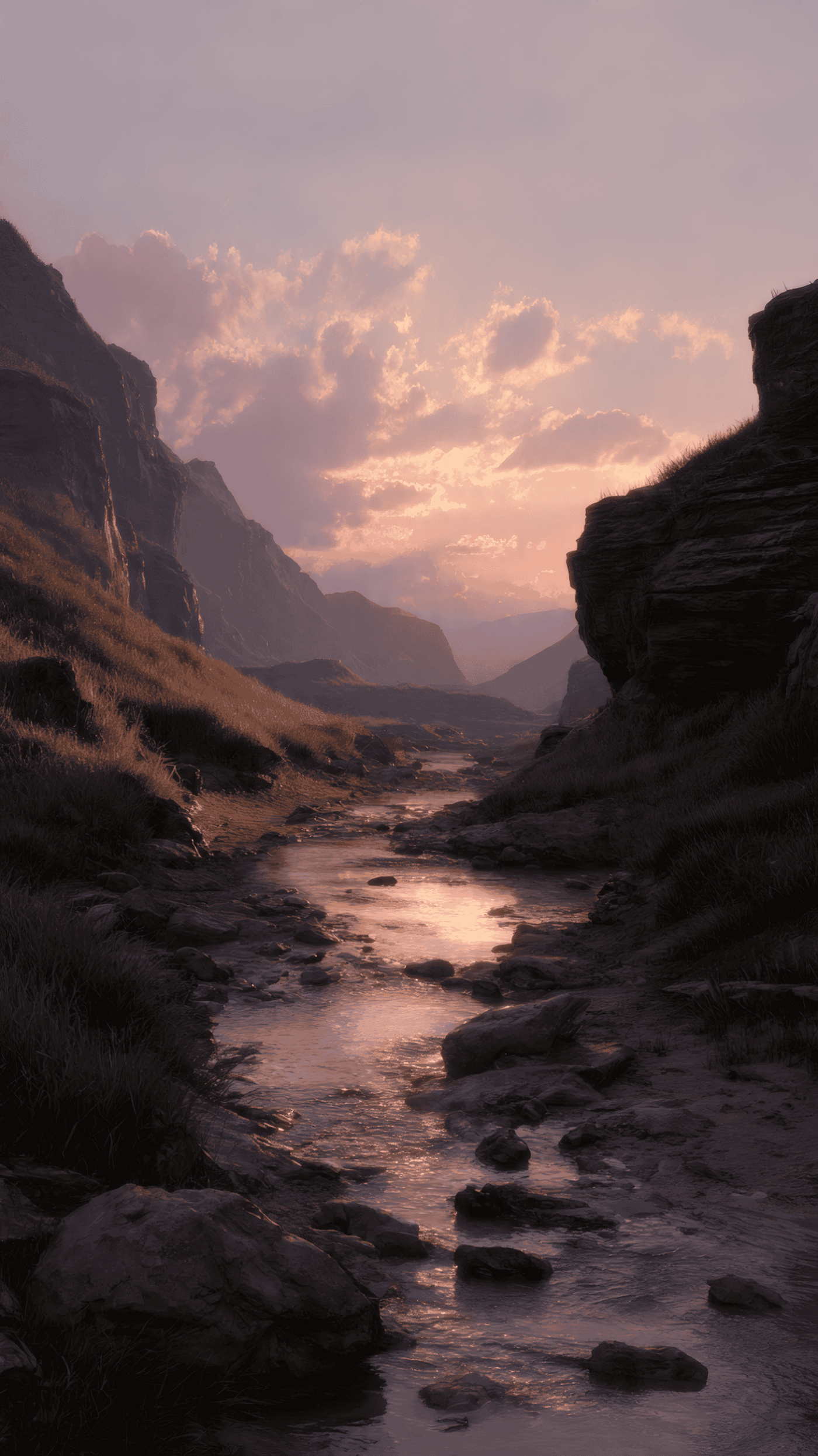 Mountain River at Sunset Landscape