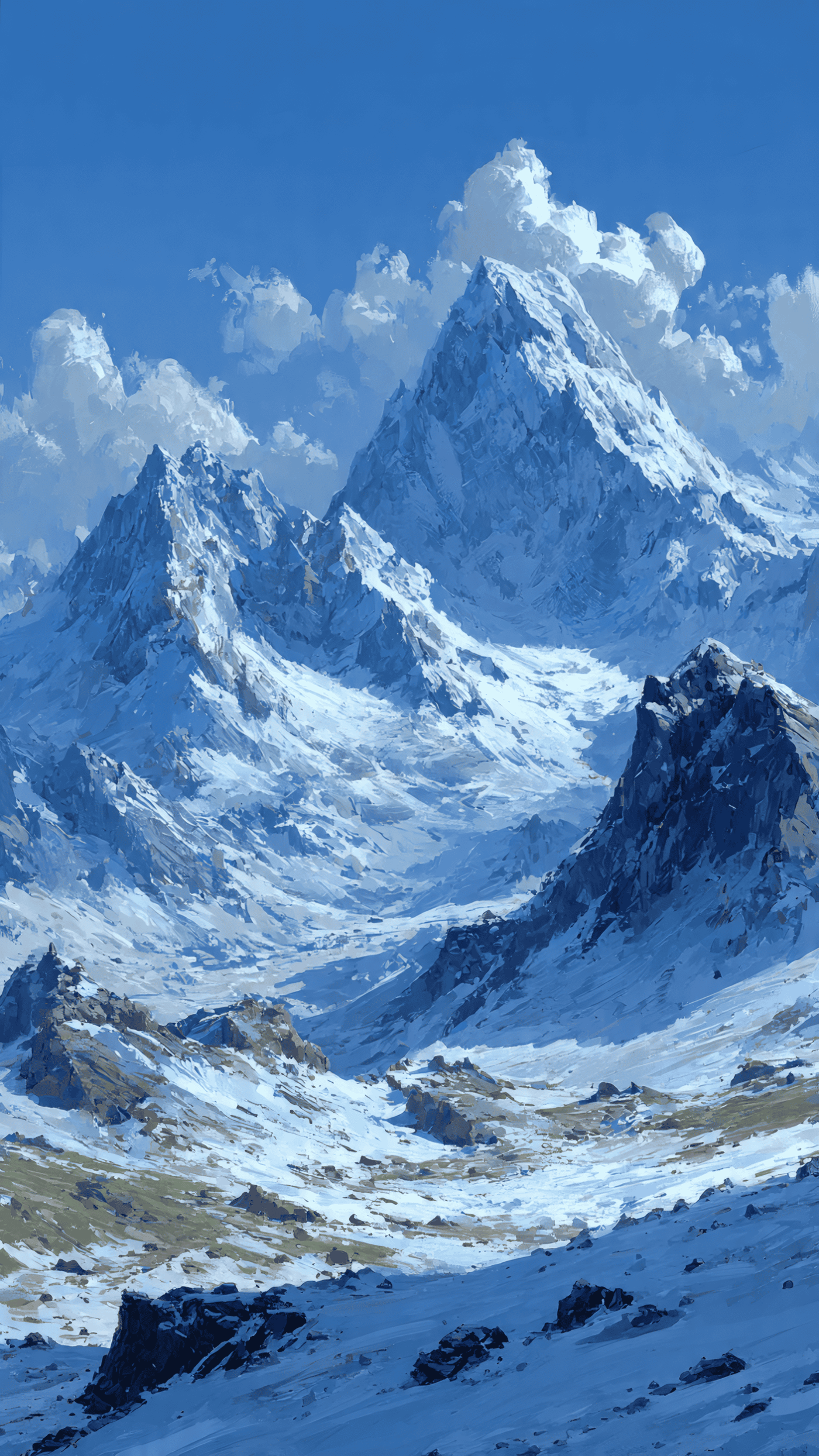 Snowy Mountains Landscape Art Painting
