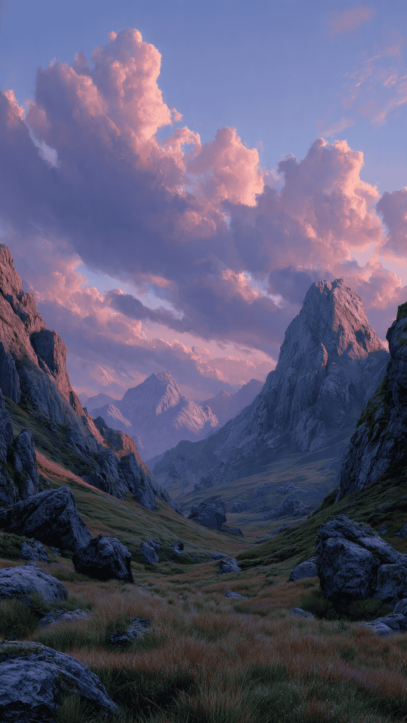 Mountain Valley with Dramatic Clouds