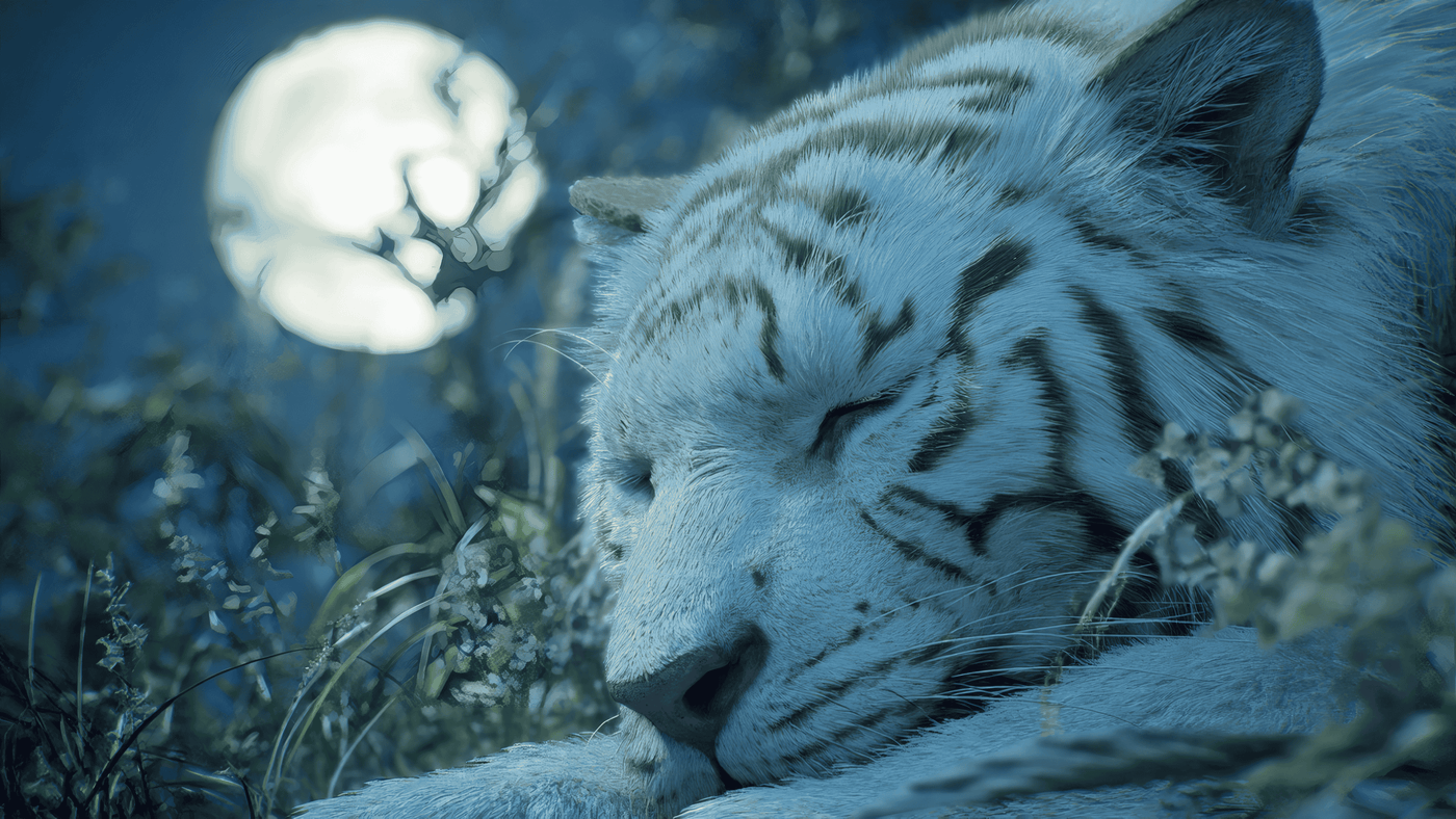 White Tiger Resting Under Moonlight Chaos 10 1