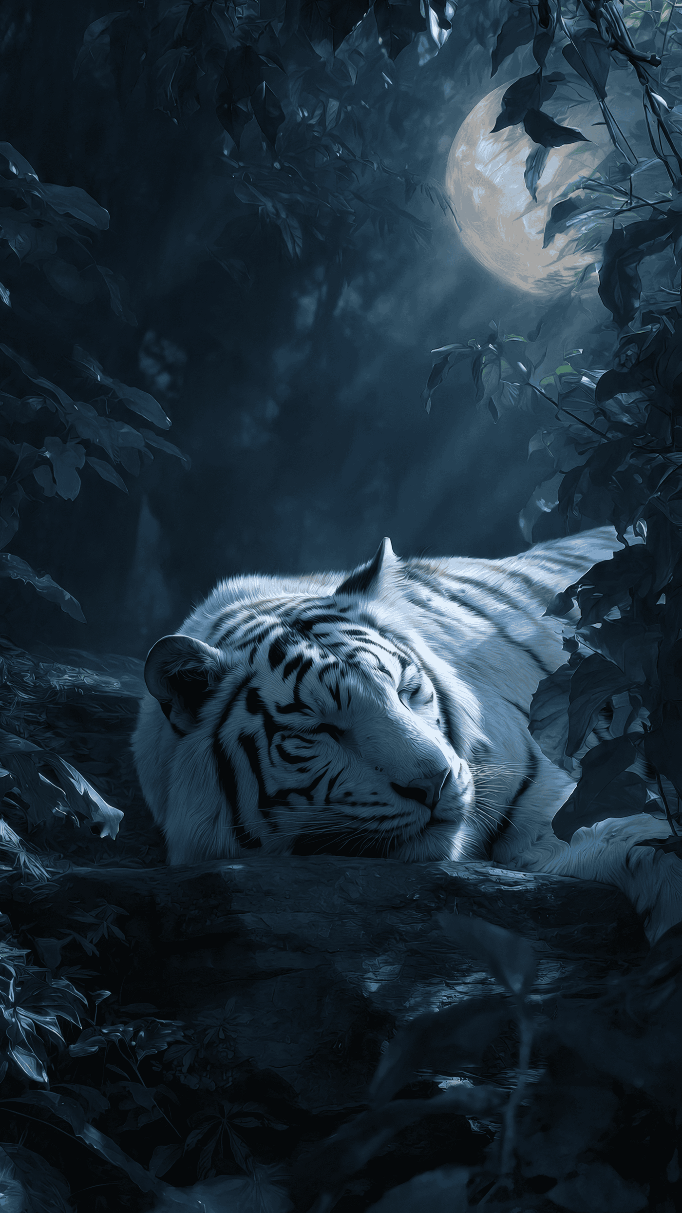 White Tiger Resting Under Moonlight Chaos 10 4