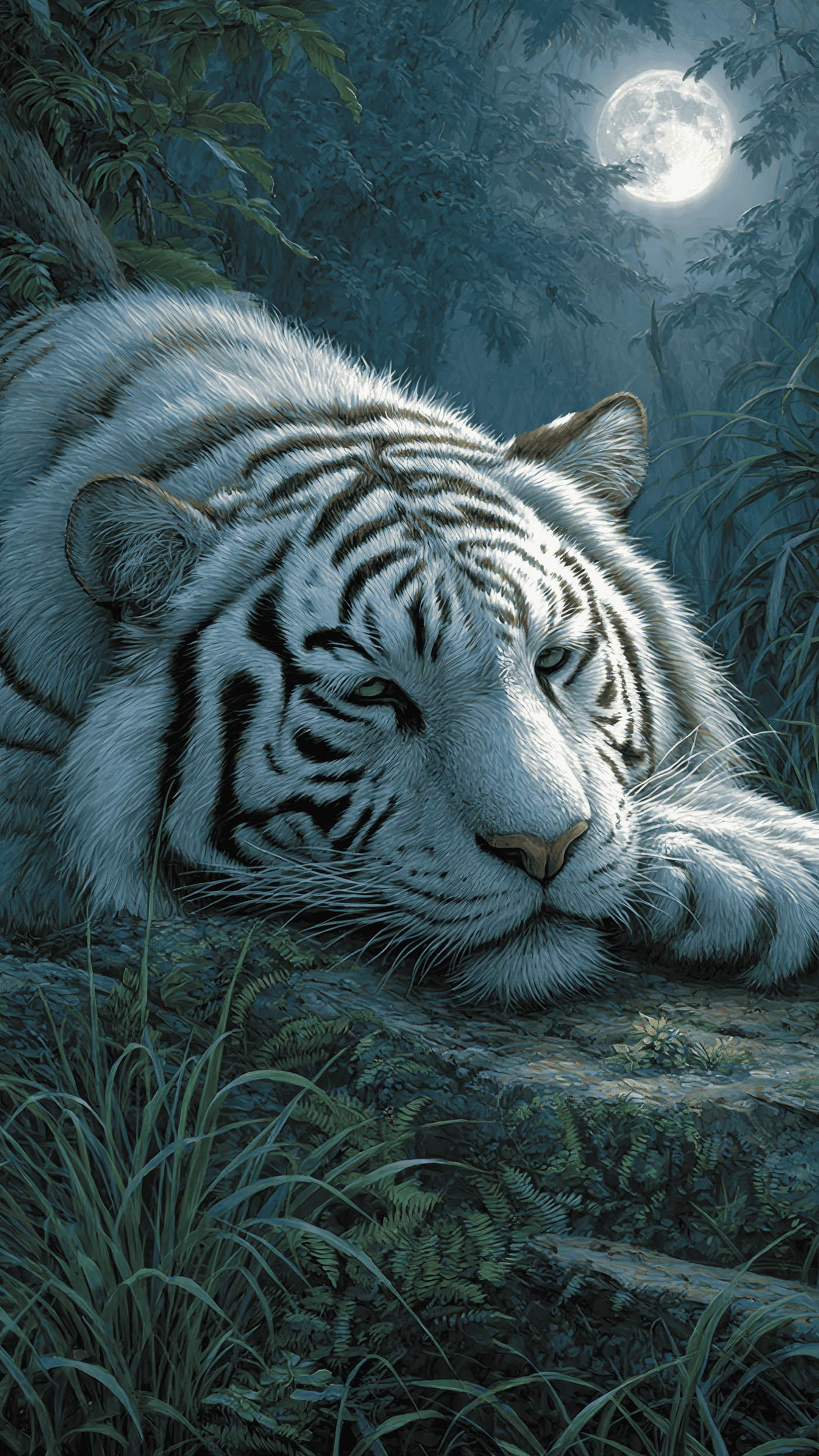 White Tiger Resting Under Moonlight Chaos 10 5