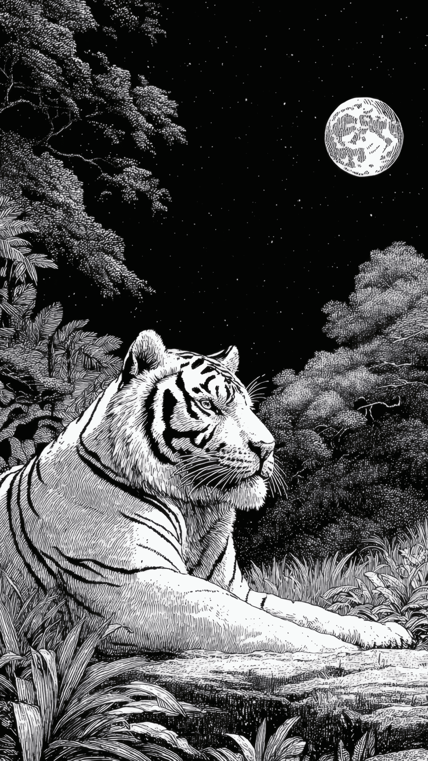 White Tiger Resting Under Moonlight Chaos 10 6