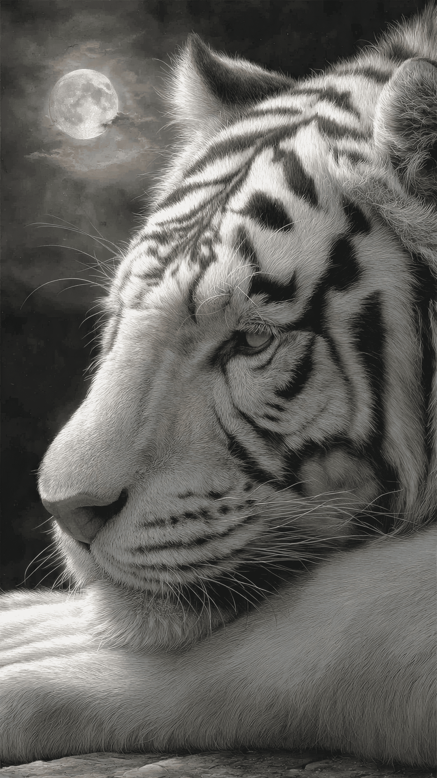 White Tiger Resting Under Moonlight Chaos 10 7