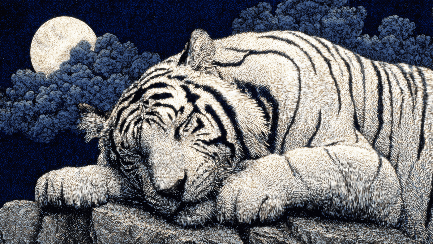 White Tiger Resting Under Moonlight Chaos 10