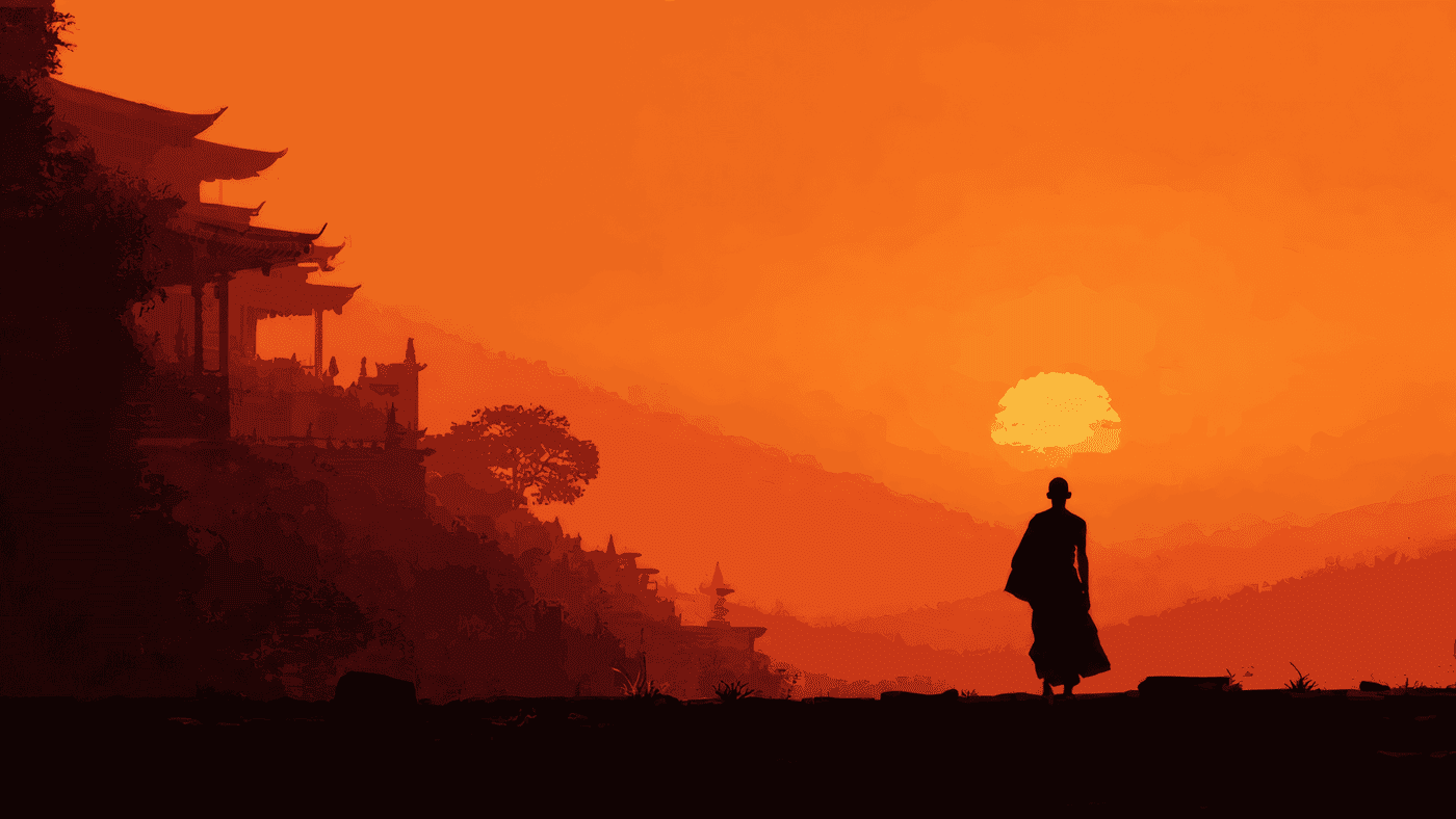 Monk Silhouette at Sunrise