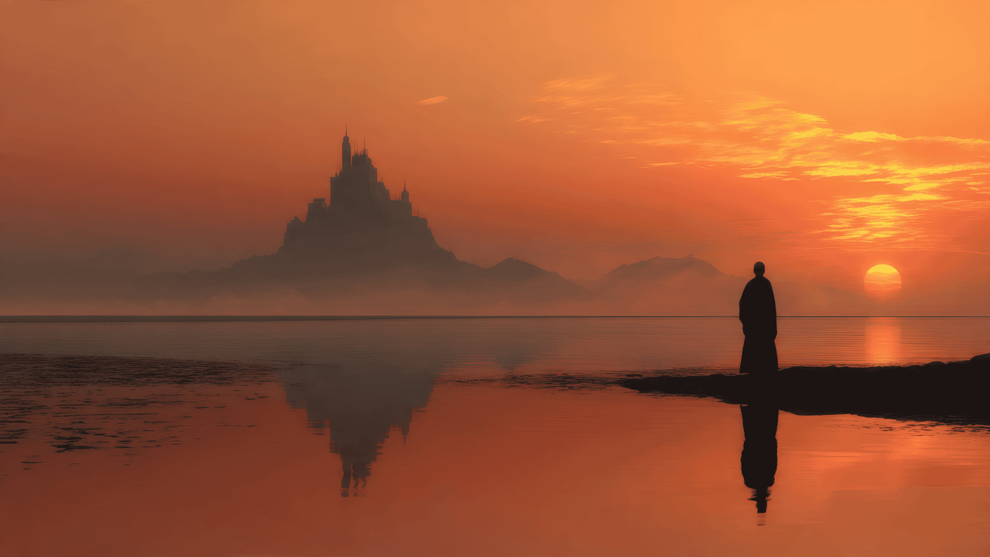 Zen Fantasy Scene with Monk Silhouette Chaos 3