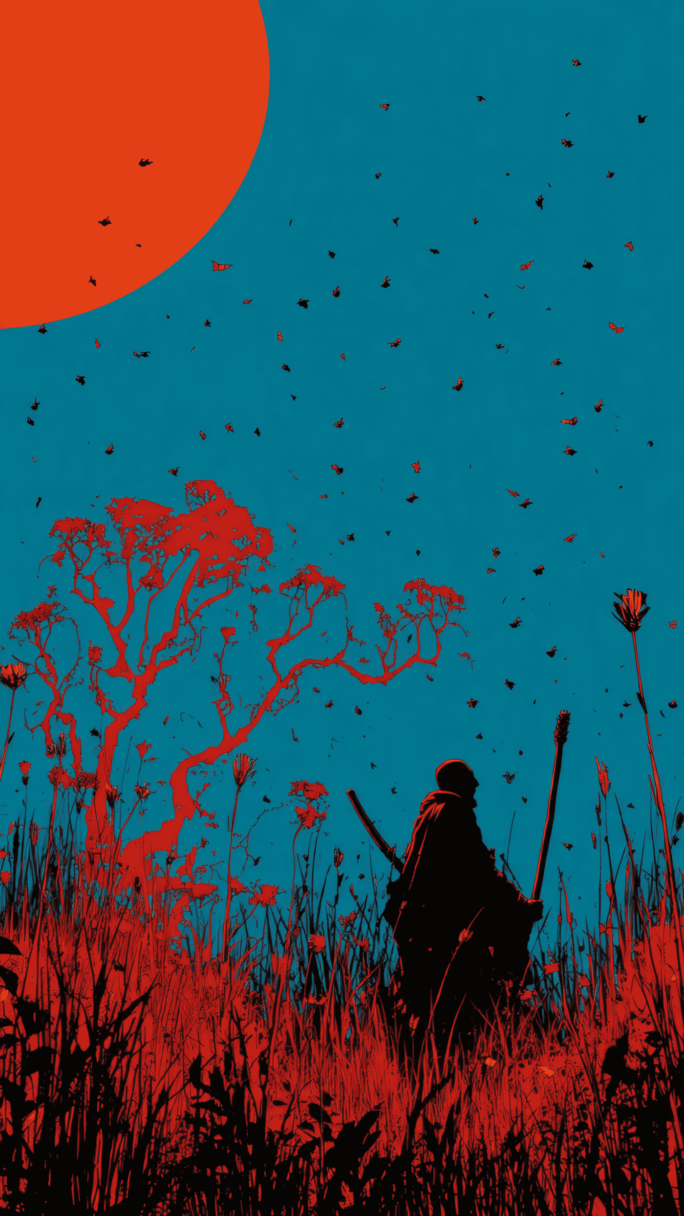 Zen Fantasy Scene with Monk Silhouette Chaos 4