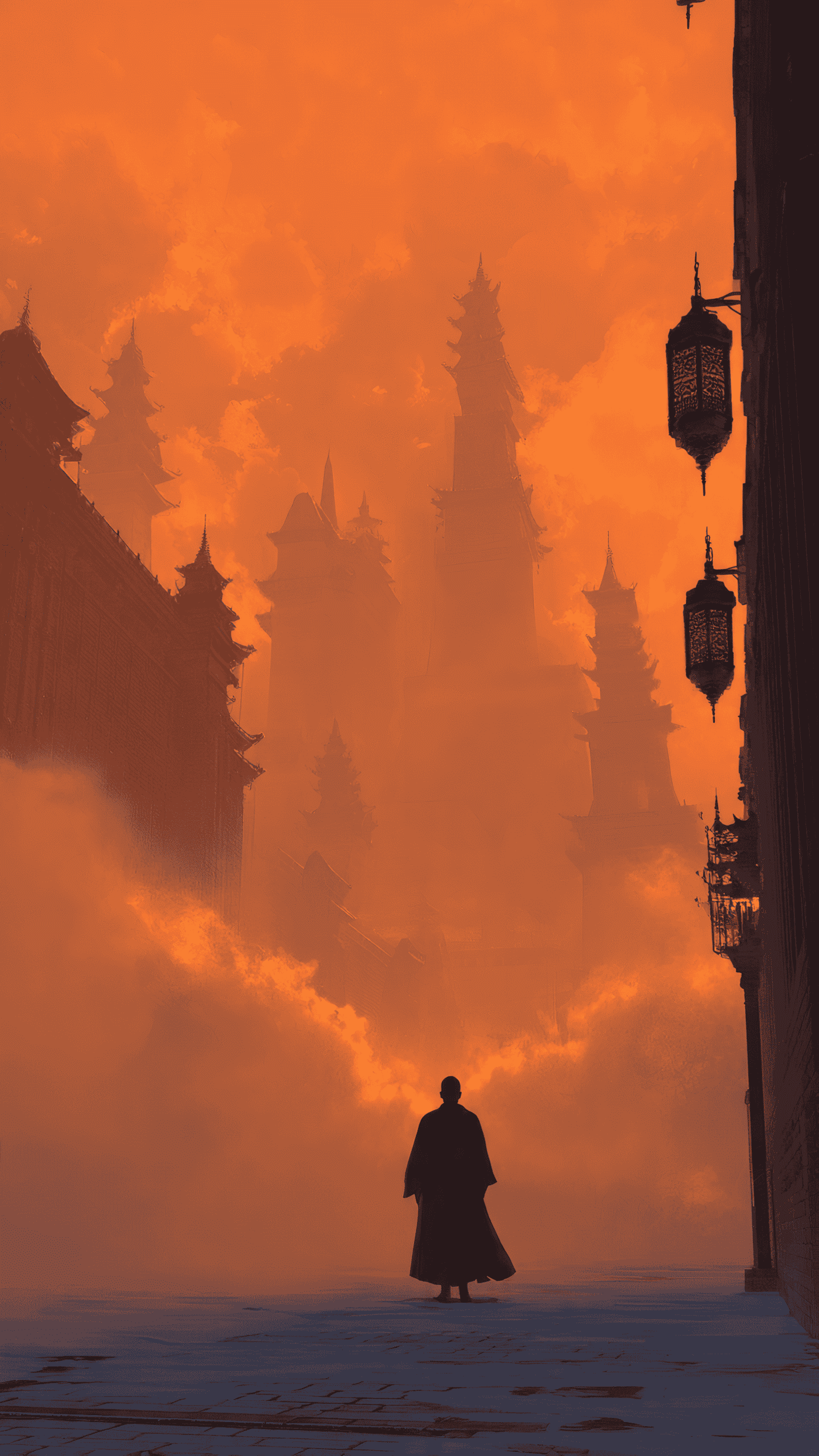 Zen Fantasy Scene with Monk Silhouette Chaos 5