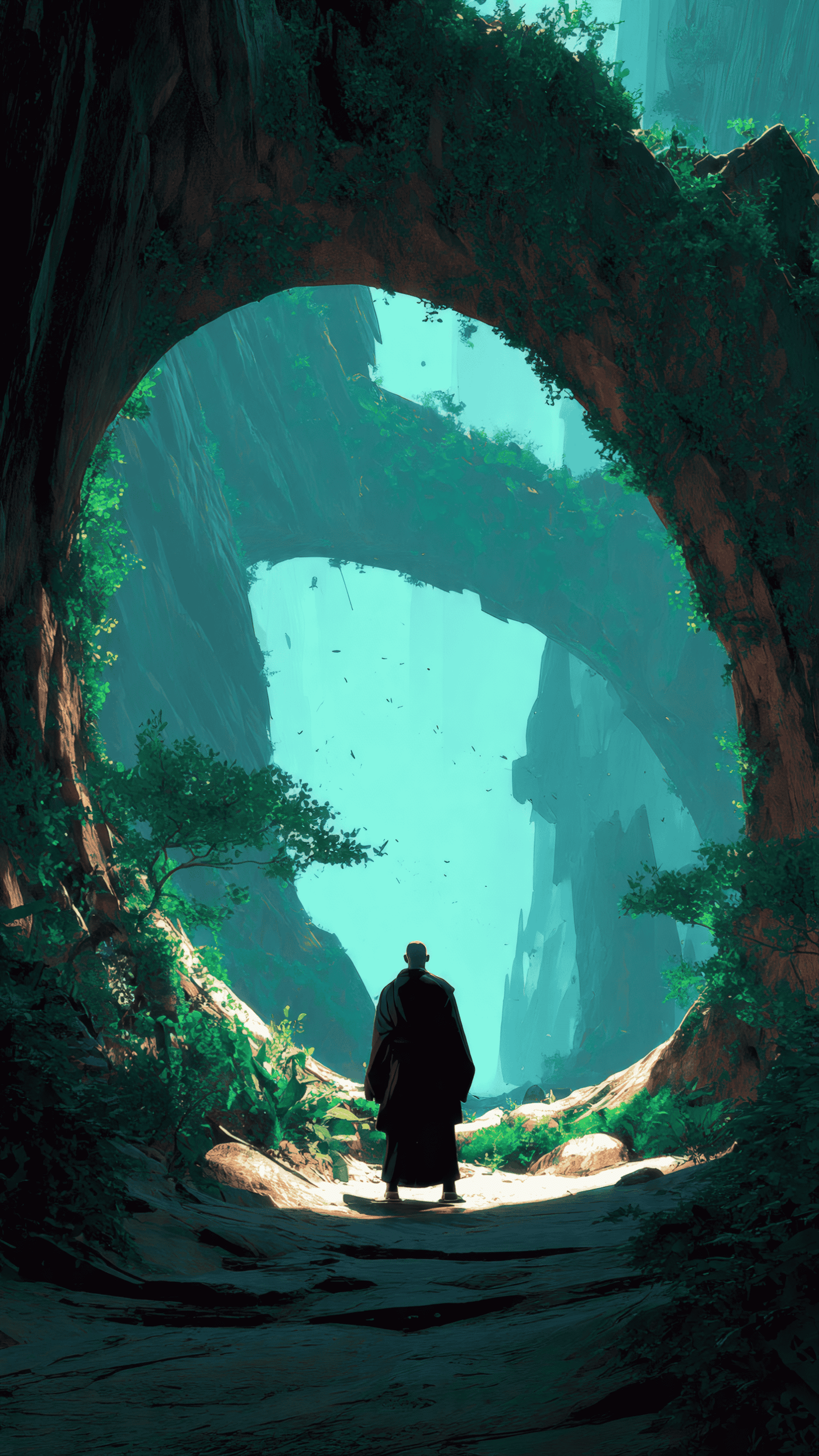 Zen Fantasy Scene with Monk Silhouette Chaos 7