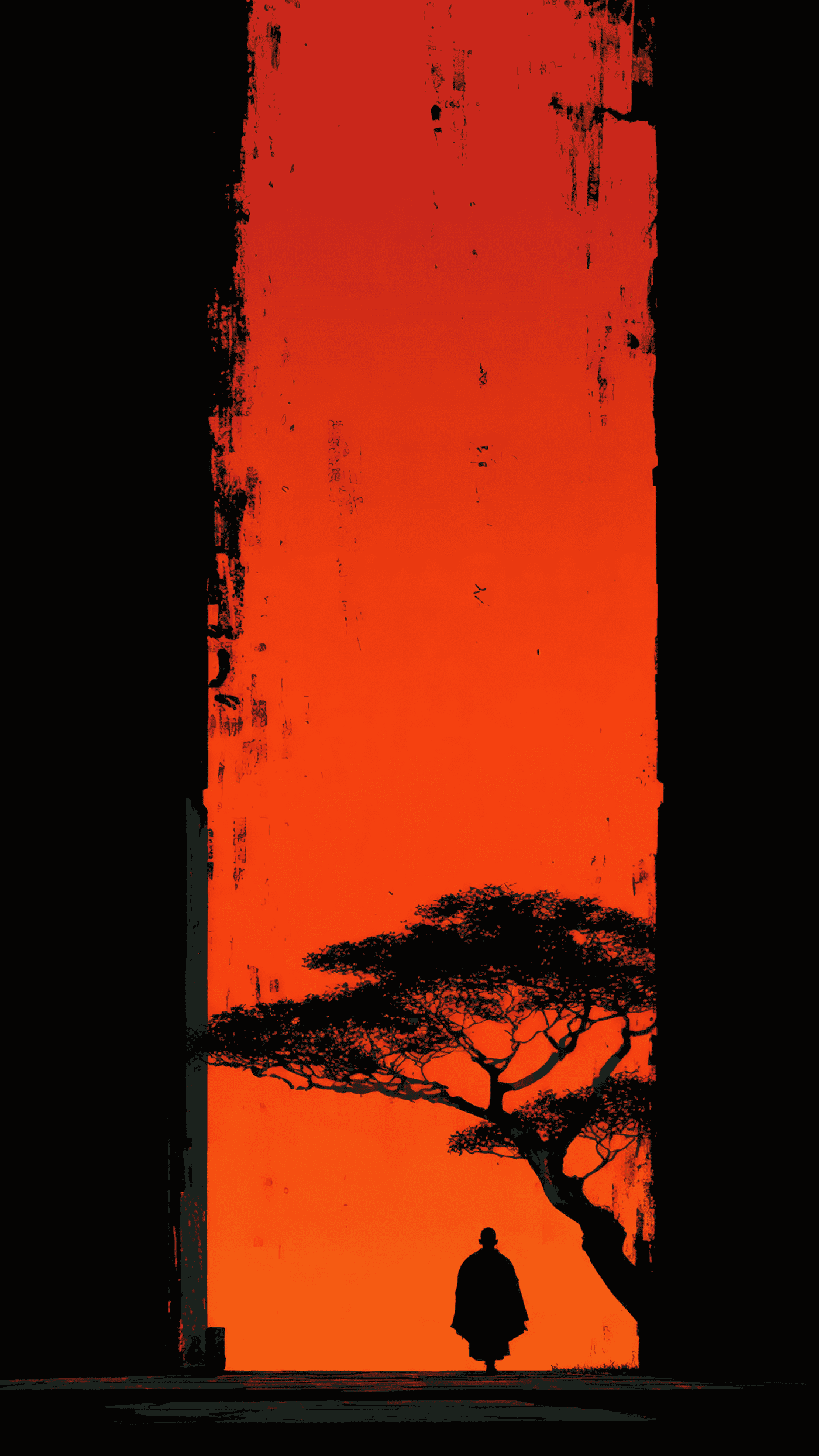 Silhouette of a Person by Tree at Sunset